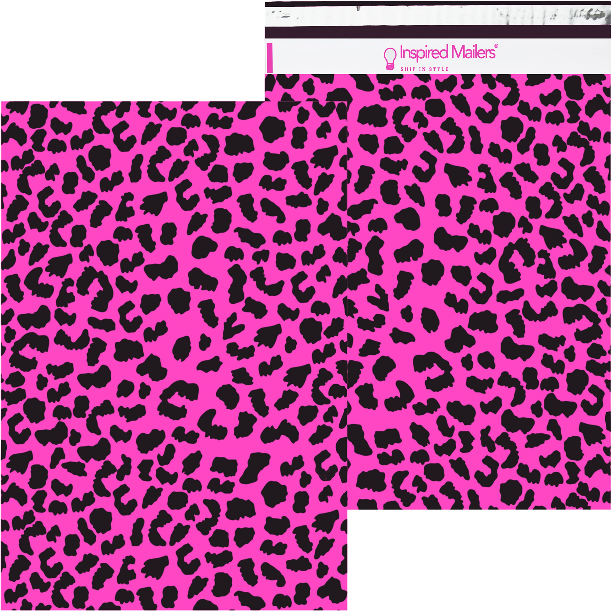 Inspired Mailers - 14.5 x 19 Inch Large Poly Mailers (50 Pack) - Hot Pink Cheetah Print Shipping Bags for Clothing & Apparel - Durable Mailing Envelopes for Ecommerce, Boutique & Online Store Shipping