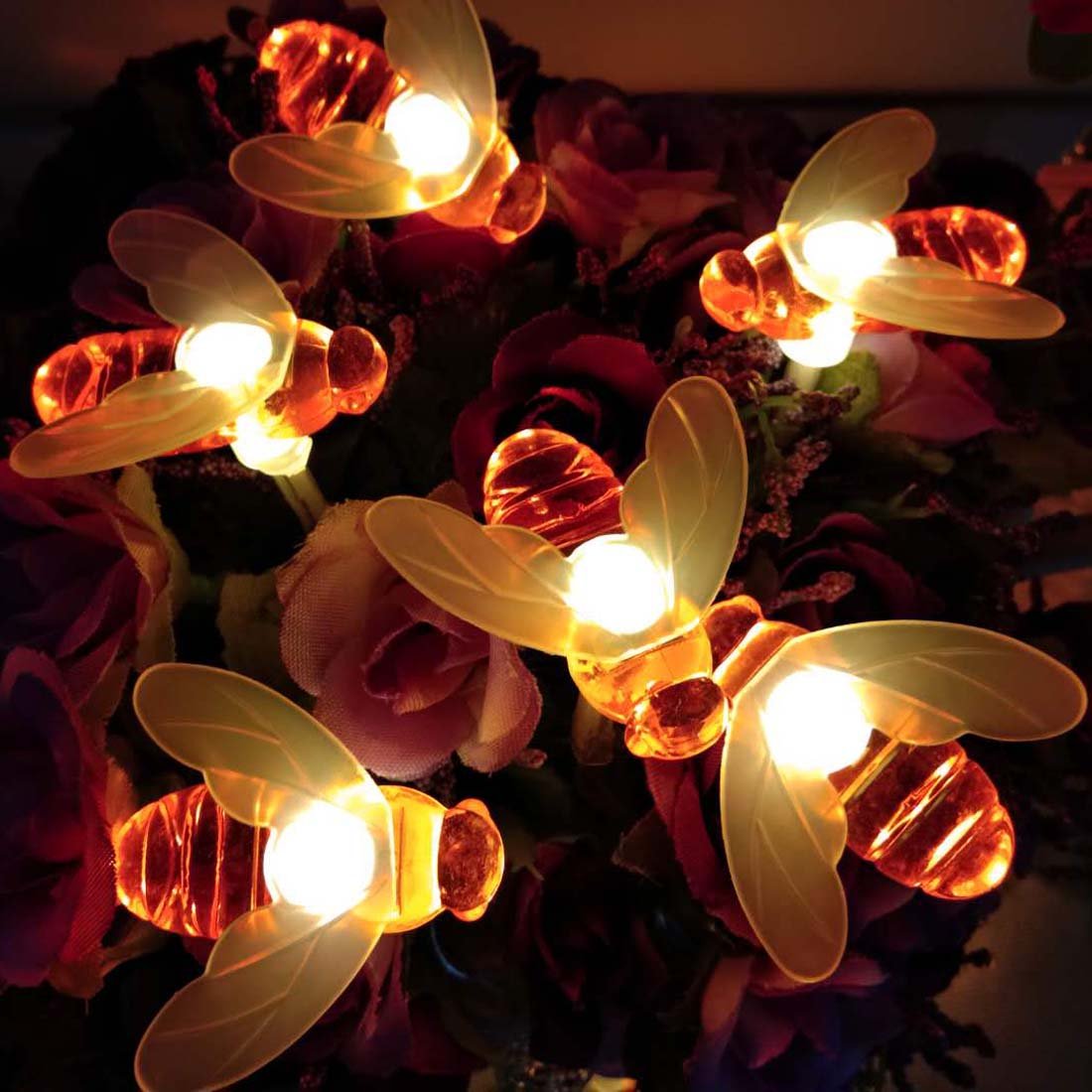 Honeybee Fairy String Lights - 20 LED 7.5Ft Battery Powered LED Lights for Wedding, Party, Christmas Decorations, Garden, Patio, Bedroom, Nursery, Outdoor & Indoor Use