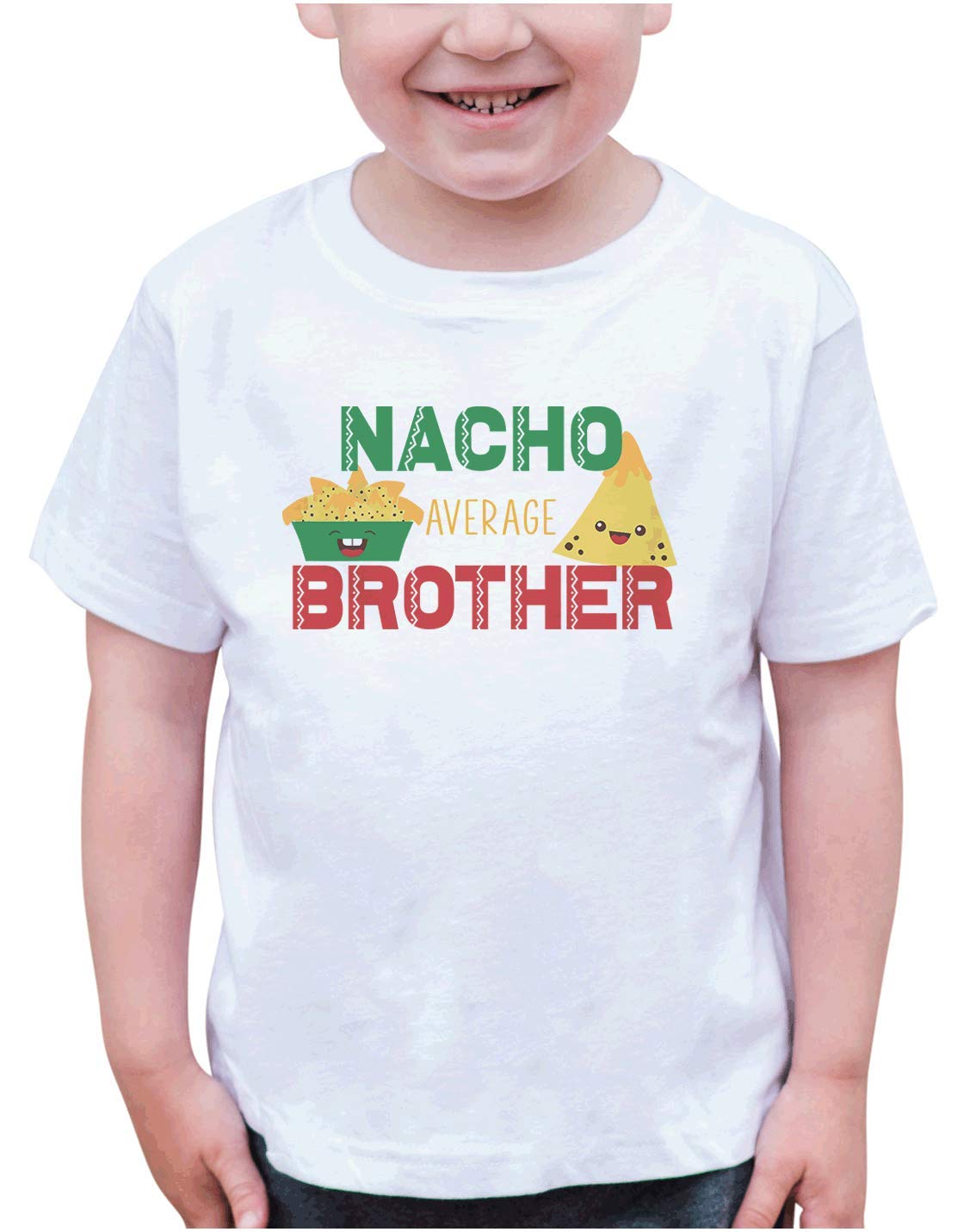7 Ate 9 Apparel Boys Nacho Average Brother Fiesta White T-Shirt - Fun Sibling Matching Outfit for Birthdays & Family Events
