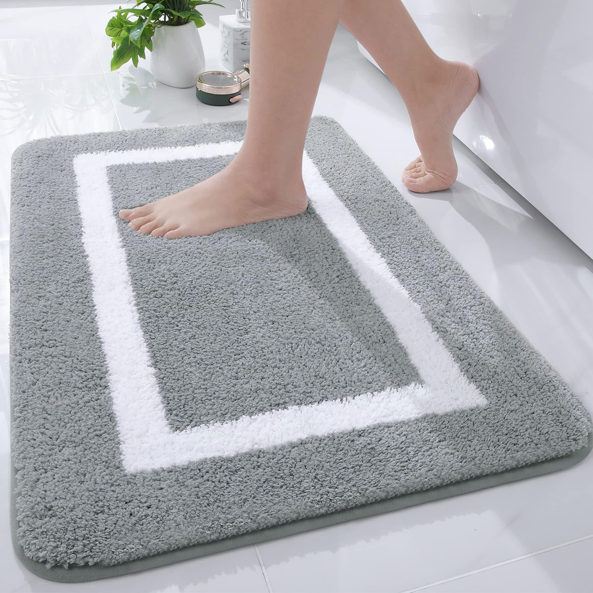 Luxury Super Soft Bathroom Rug Mat - Ultra Absorbent Microfiber Non-Slip Shaggy Bath Carpet - Machine Washable Plush Bath Mat for Bathroom Floor, Tub & Shower - 16x24 Inches Grey - Perfect for Spa-Like Bathroom Decor & Cozy Home Comfort