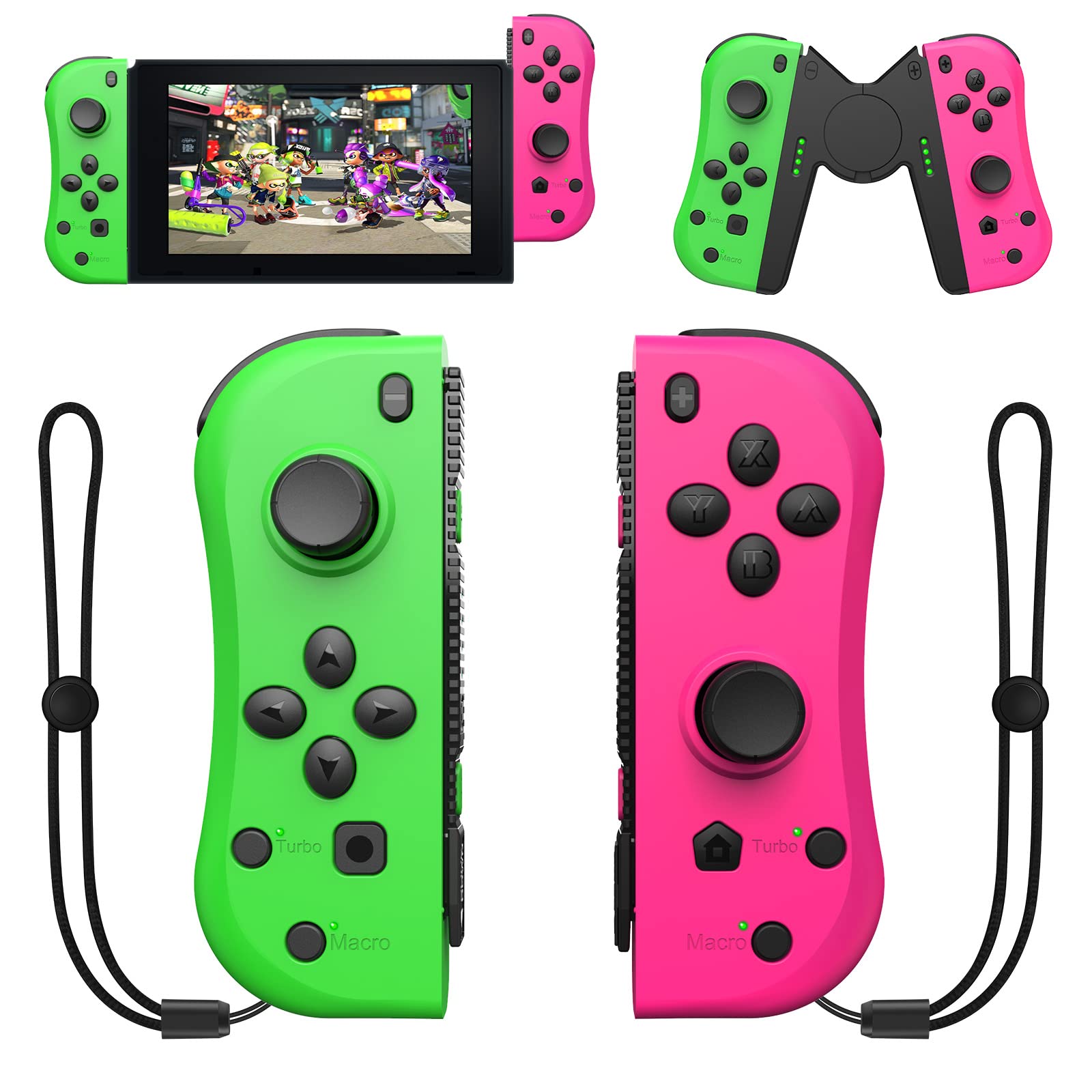 Nintendo Switch Joy Con Controller Replacement - Left & Right Neon Joycon with Wrist Strap | Compatible with Nintendo Switch | Perfect for Gaming, Multiplayer & Handheld Mode