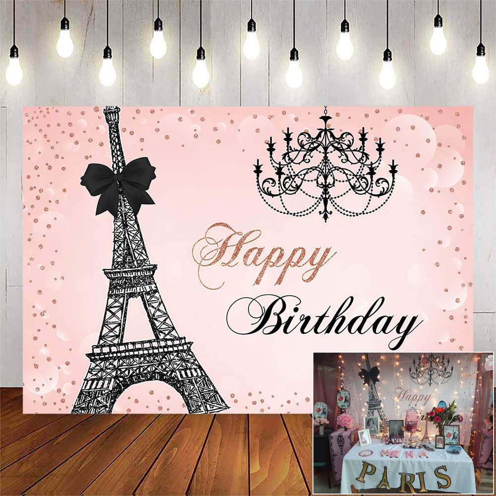 Eiffel Tower Birthday Backdrop - Pink Paris Theme Photo Booth Background for Girls & Women's Birthday Party Decor (7x5ft) | Perfect for Baby Shower, 1st Birthday, Sweet 16 & Adult Celebrations
