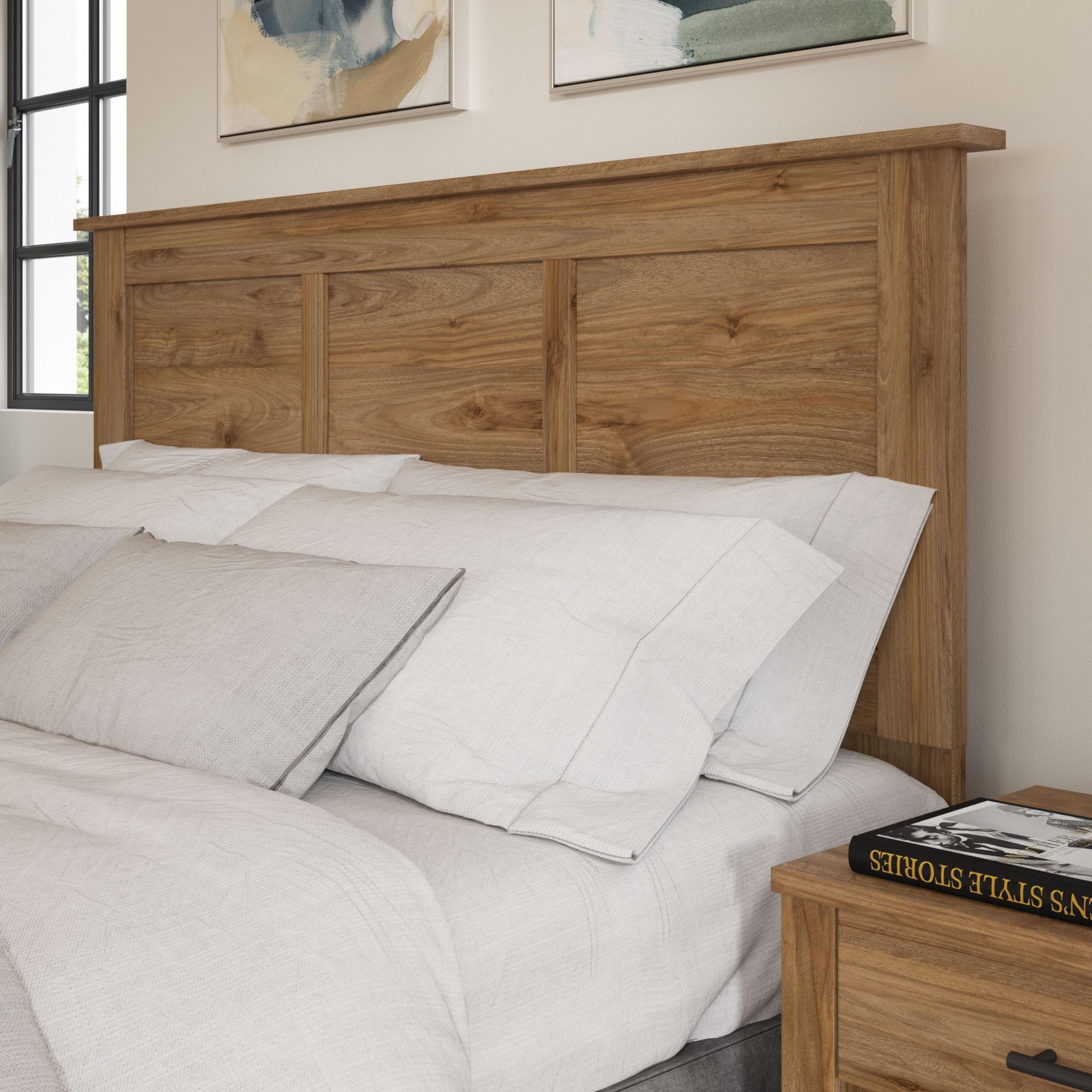 Bush Furniture Somerset Full/Queen Size Headboard in Fresh Walnut - Solid Wood Bed Frame Headboard for Bedroom Decor - Perfect for Master Bedroom, Guest Room & Apartment