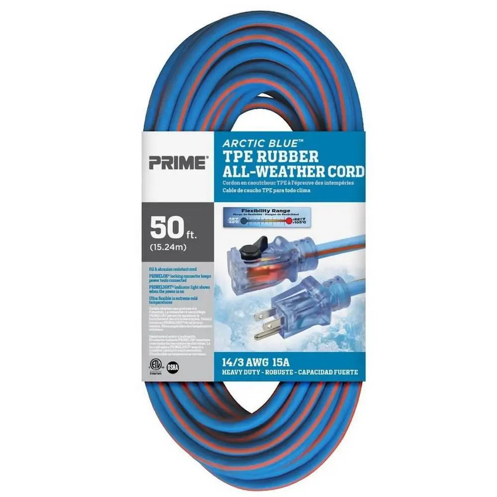 Prime LT530730 Heavy Duty 50ft Artic Blue All Weather TPE Extension Cord - Outdoor Power Cable for Garden, Workshop & Home Use