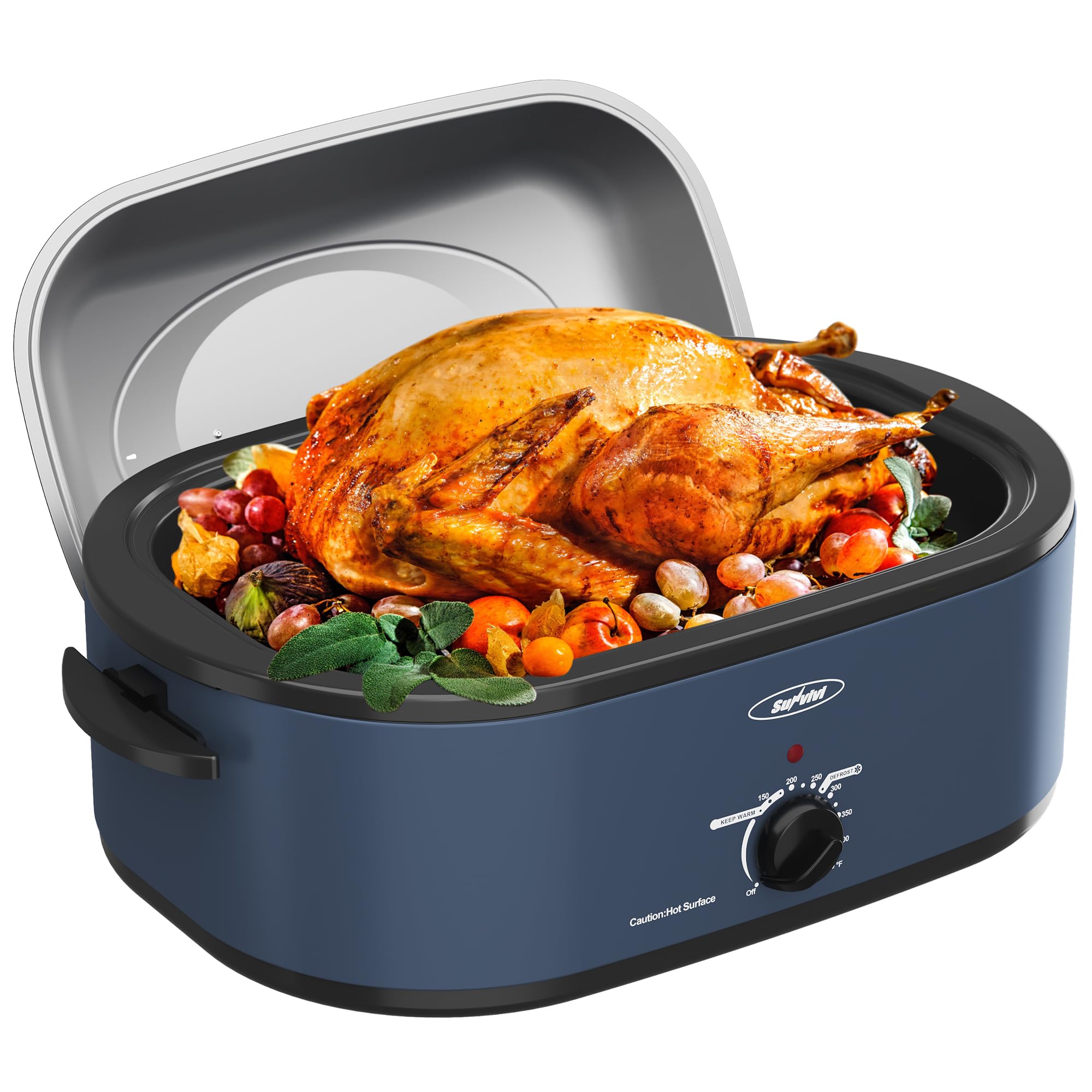 22-Quart Electric Roaster Oven with Removable Pan & Self-Basting Lid - Digital Temperature Control (150-450°F) & Cool-Touch Handles - Perfect for Turkey, Roast Beef, Holiday Meals & Large Family Gatherings - Blue