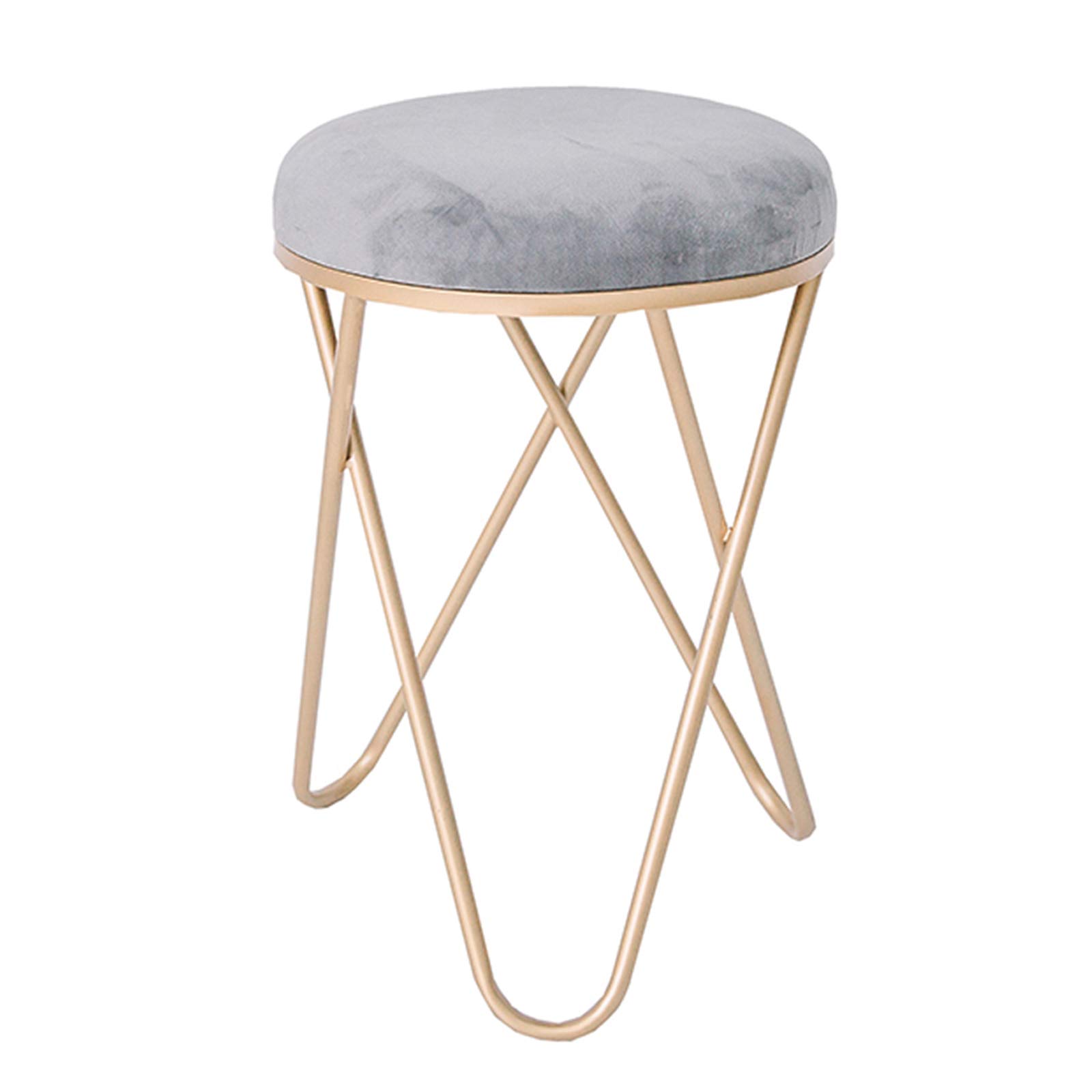 Modern Velvet Footrest Ottoman Stool - Soft Round Padded Seat with Golden Metal Legs | Compact Makeup Vanity Chair for Bedroom, Living Room & Dressing Area | Perfect as Beauty Stool, Lounge Seat or Decorative Accent