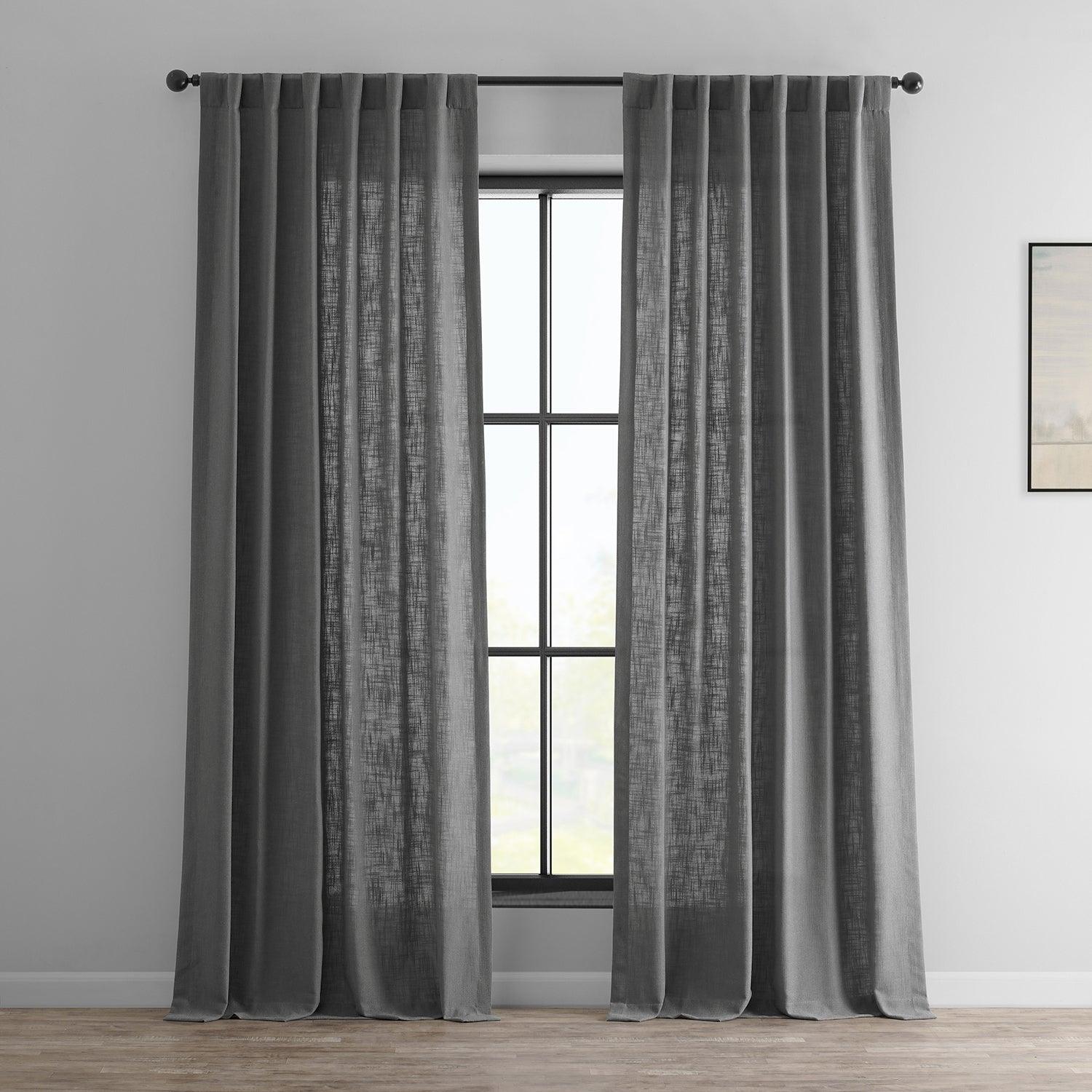 Pewter Grey Heavy Faux Linen Curtains - Blackout Window Drapes for Living Room & Bedroom - Elegant Thermal Insulated Home Decor