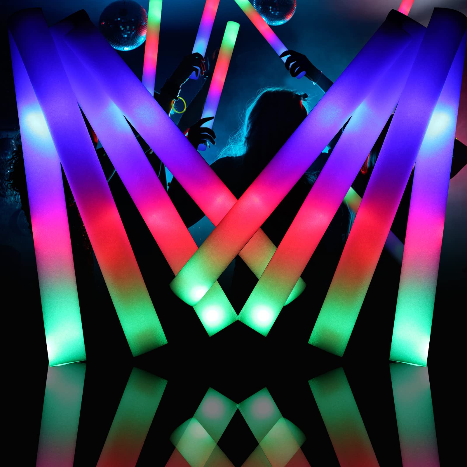Jiahz Glow Sticks Bulk - 110 PCS Foam LED Light Sticks with 3 Modes & Colorful Flashing Effects | Neon Party Supplies for Weddings, Raves, Concerts, Halloween & Birthday Parties | Perfect for Night Events, Pool Parties & Glow-in-the-Dark Celebrations
