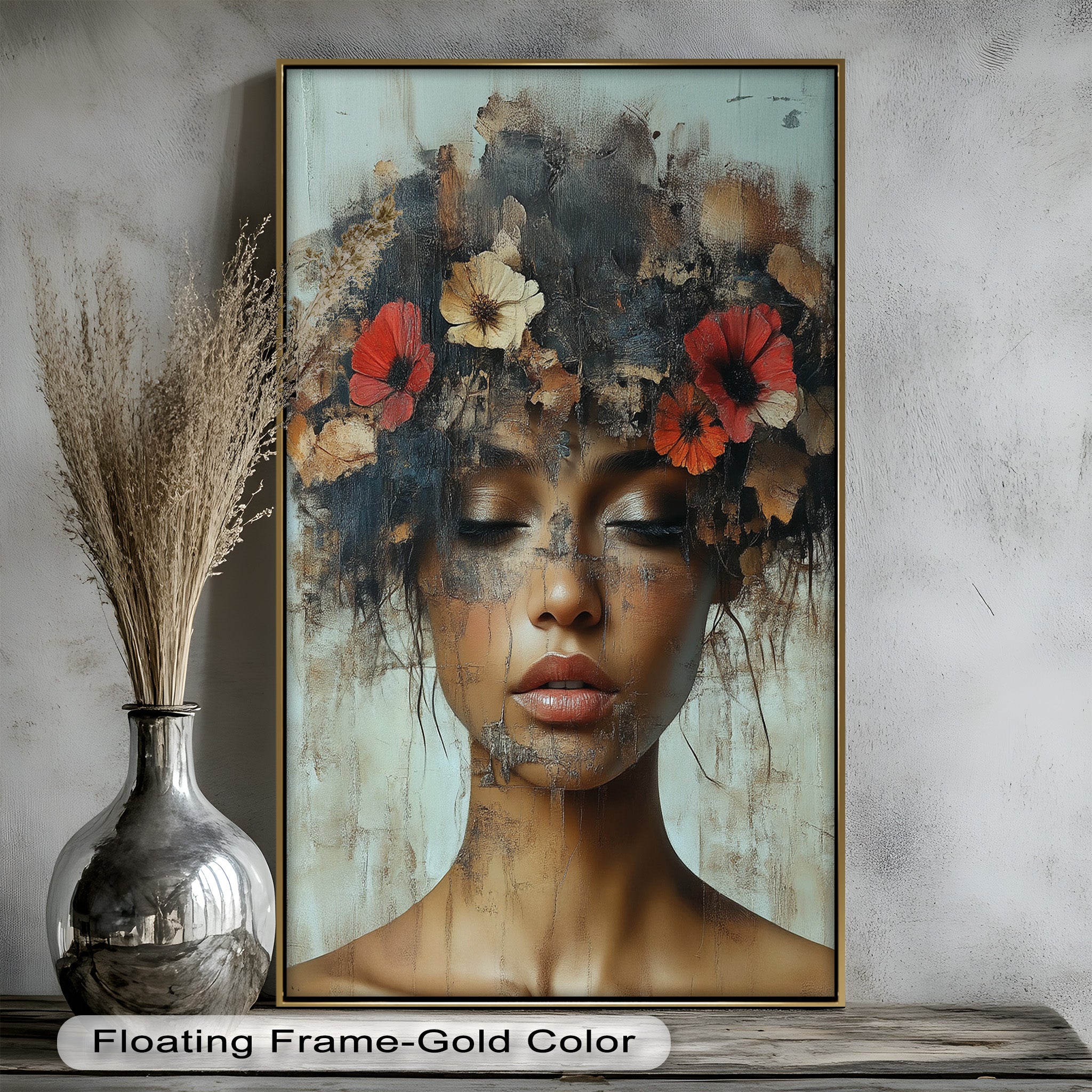 Ethereal Boho Flower Oil Painting - Autumn Reverie Wall Art for Home Decor, Living Room, Bedroom & Office | Handmade Canvas Artwork