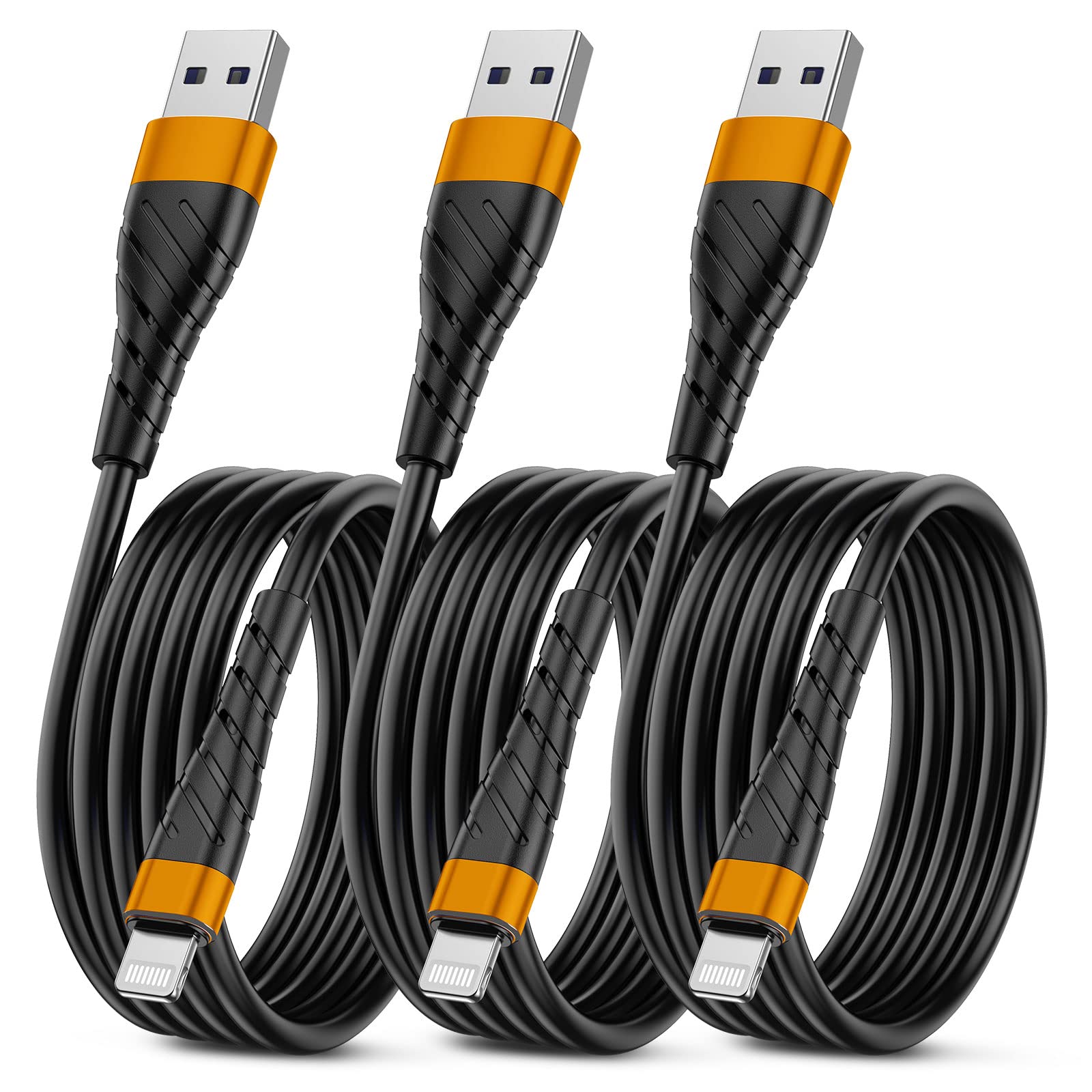 OIITH Apple MFi Certified iPhone Charger Cable 3 Pack 6 Ft - Fast Charging 2.4A USB to Lightning Cord for iPhone 12/11/XS/Max/XR/X/8/7/6 - Durable & Tangle-Free - Perfect for Home, Office & Travel (Orange)