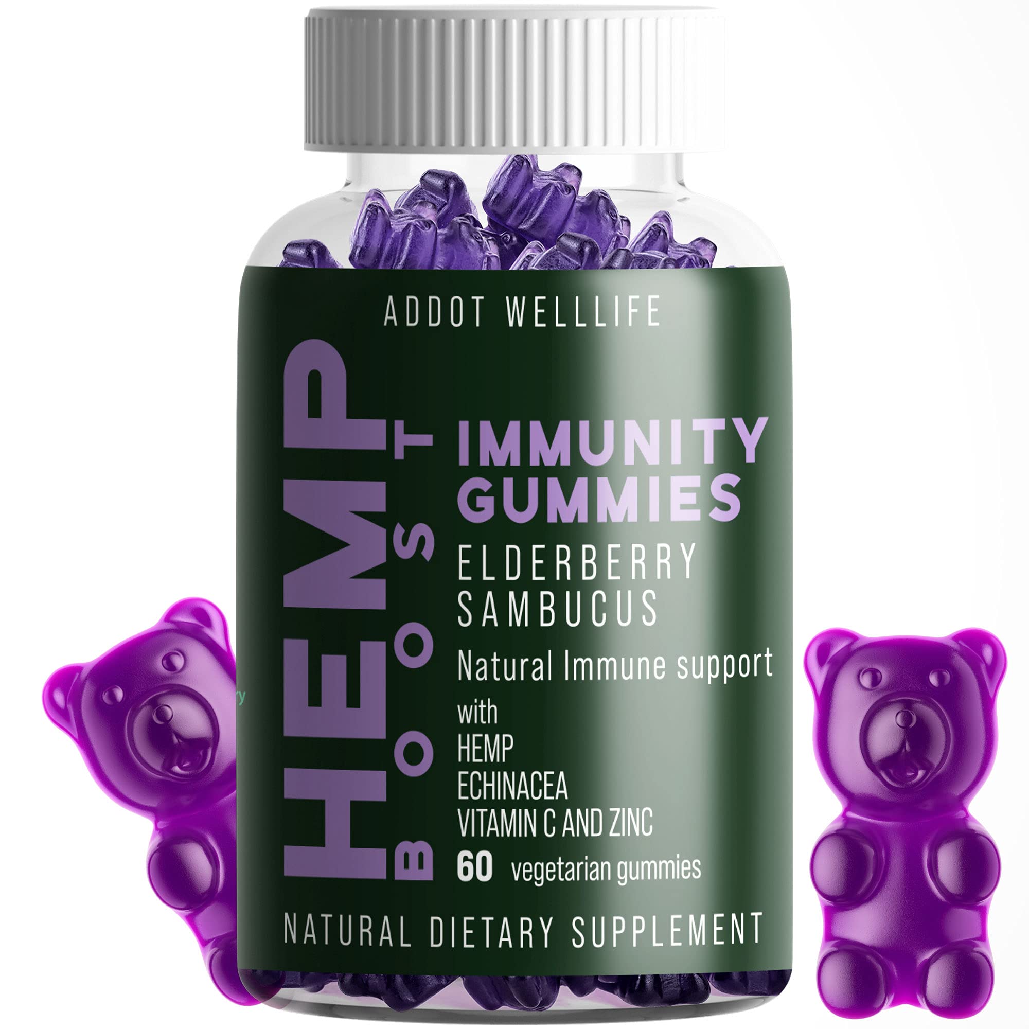 ADDOT WellLife Hemp Gummies with Immunity Support - High Potency Vegan Gummy Supplement with Natural Hemp Oil (60 Count) - Boost Wellness for Stress Relief & Better Sleep
