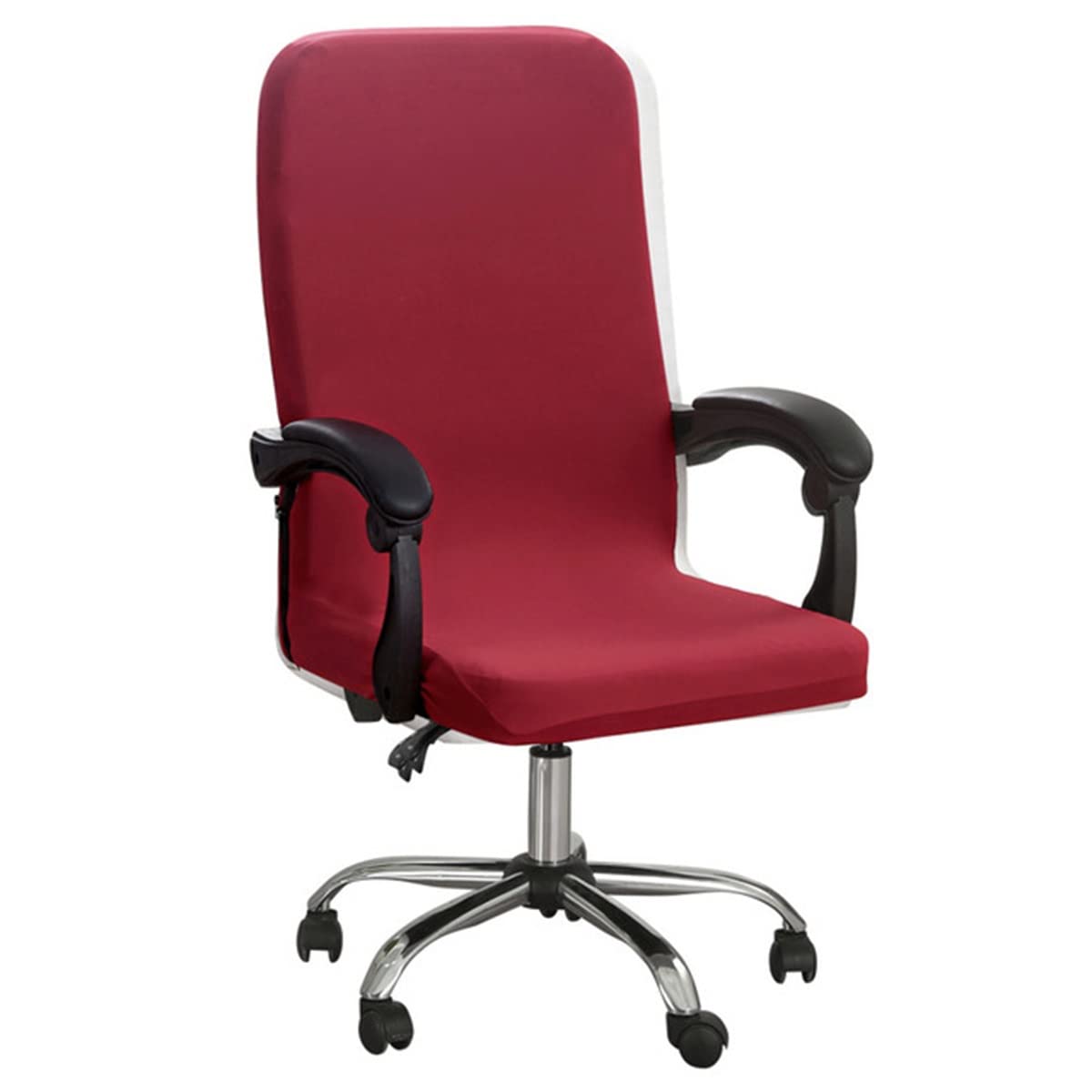 Stretchable Computer Desk Chair Cover - Home Office Chair Slipcover for Executive, Boss & Gaming Chairs - Wine Red Size M - Protects Armrest Chairs (Perfect for Home Office, Gaming Setup & Conference Rooms)