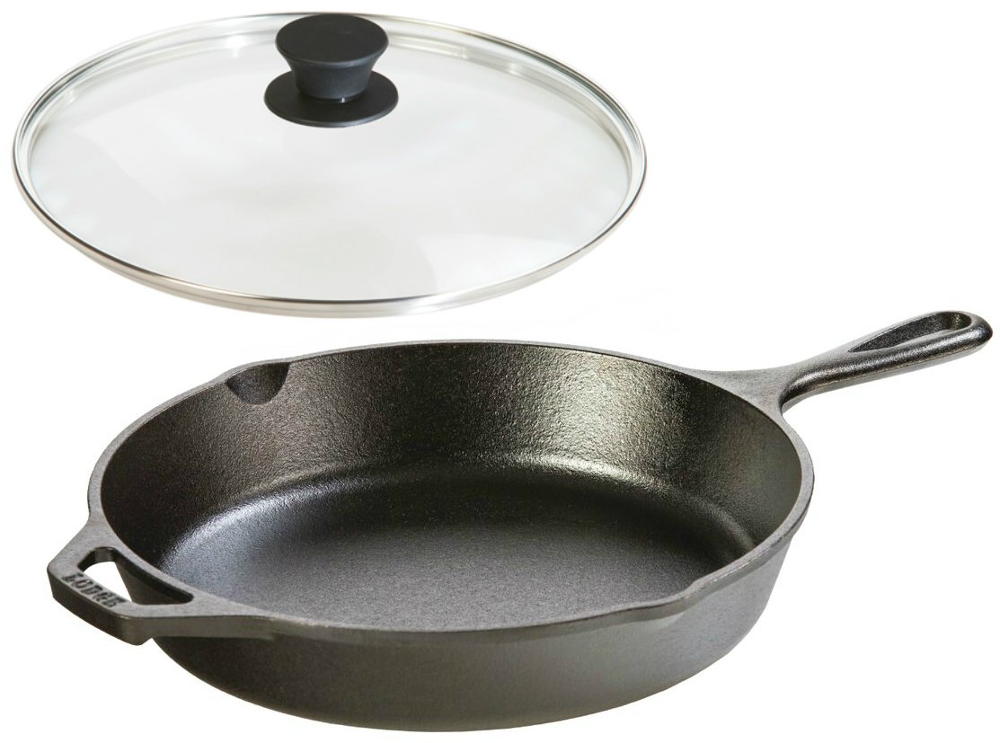 Lodge Pre-Seasoned Cast Iron Skillet with Tempered Glass Lid - 10.25 Inch Cast Iron Frying Pan & Dutch Oven Set for Stovetop, Oven & Camping Cooking