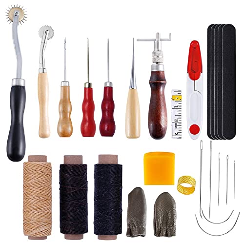 BNVXR Leather Craft Tools Set - Professional Leather Sewing Kit with Punch Tools, Stitching Carvers & Saddle Groover for DIY Leatherworking (Color: L30) - Perfect for Leather Repair, Shoe Making & Handcraft Projects