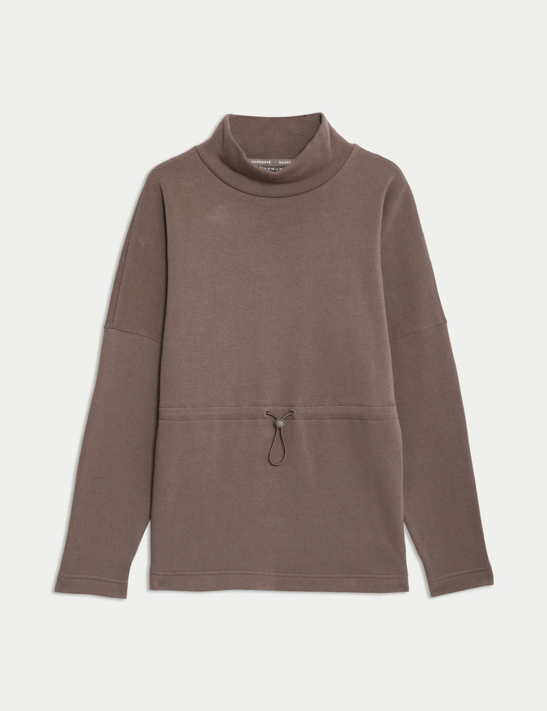 Premium Cotton Rich Brushed Funnel Neck Sweatshirt for Women - Soft & Cozy Taupe Pullover for Casual Wear, Lounge & Fall Outfits