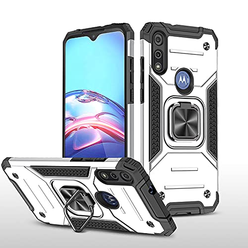Military Grade Shockproof Phone Case for Motorola Moto E 2020 - Heavy Duty Armor Protection with Magnetic Car Mount & Kickstand | Rugged Bumper Cover for Outdoor, Work & Daily Use (Silver)