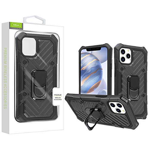 Premium Airium Hybrid Case with Ring Stand for Apple iPhone 12/12 Pro 6.1 Inch - Shockproof Protective Cover, Slim Fit Design - Black (Perfect for Work, Travel & Daily Use)