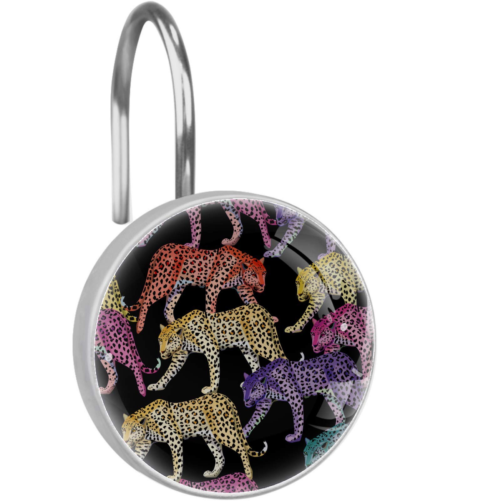 Nigel Shower Curtain Hooks - 12 Pack Rustproof Metal Hooks with Rainbow Leopard Design for Bathroom Decor | Perfect for Modern Bathrooms, Kids' Rooms & Spa-Style Showers