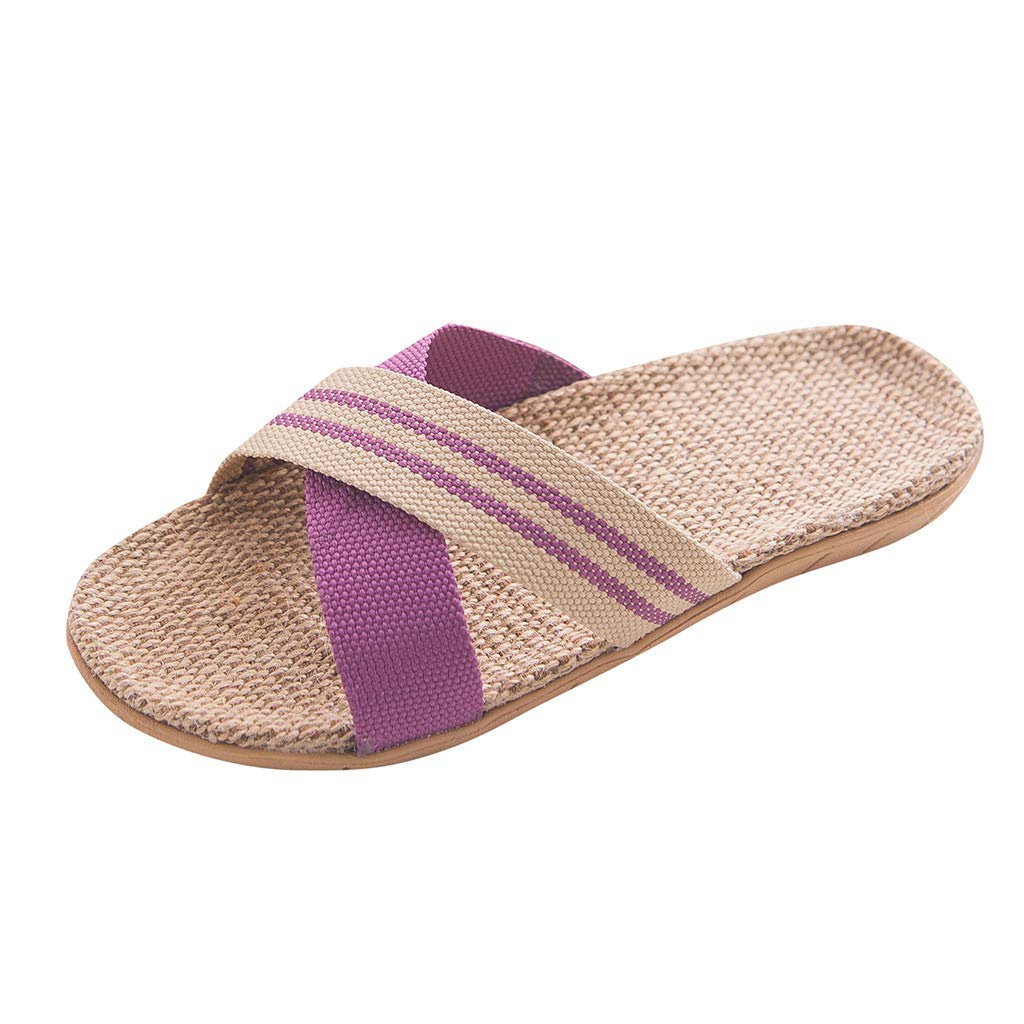 Women's Linen Slides - Comfortable Anti-Slip Open Toe Slippers for Indoor, Home, and Beach Wear - Fashionable Flat Sandals for Relaxation and Casual Outings