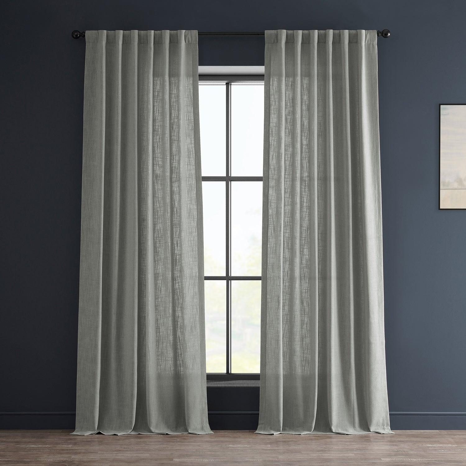 Ash Grey Heavy Faux Linen Curtains - Blackout Window Drapes for Living Room & Bedroom - Thermal Insulated Room Darkening Panels for Home Decor