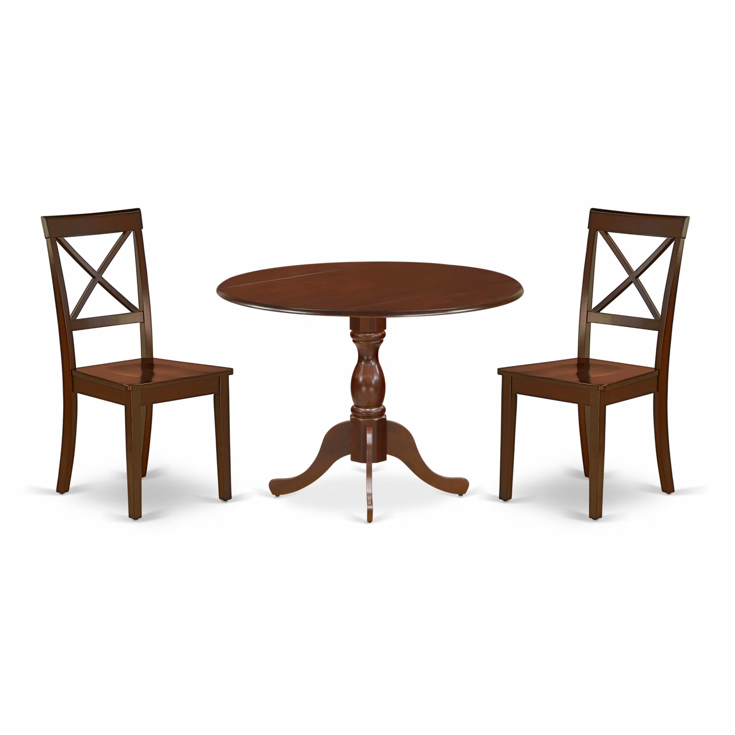 East West Furniture DMBO3-MAH-W 3-Piece Modern Mahogany Dining Set with Round Drop-Leaf Table & 2 Chairs, 42x42 Inch - Perfect for Small Spaces, Breakfast Nooks & Cozy Apartments