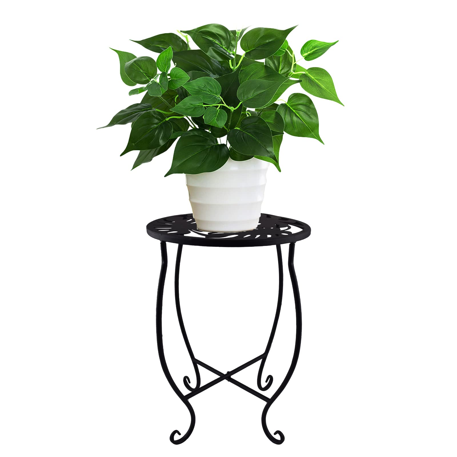 TLBTEK 10 Inch Metal Round Potted Plant Stand - Indoor Outdoor Modern Flower Pot Holder Rack for Home Decor, Kitchen, Patio, Garden, Balcony & Bedroom - Perfect for Displaying Succulents, Herbs & Small Plants (Style 4)