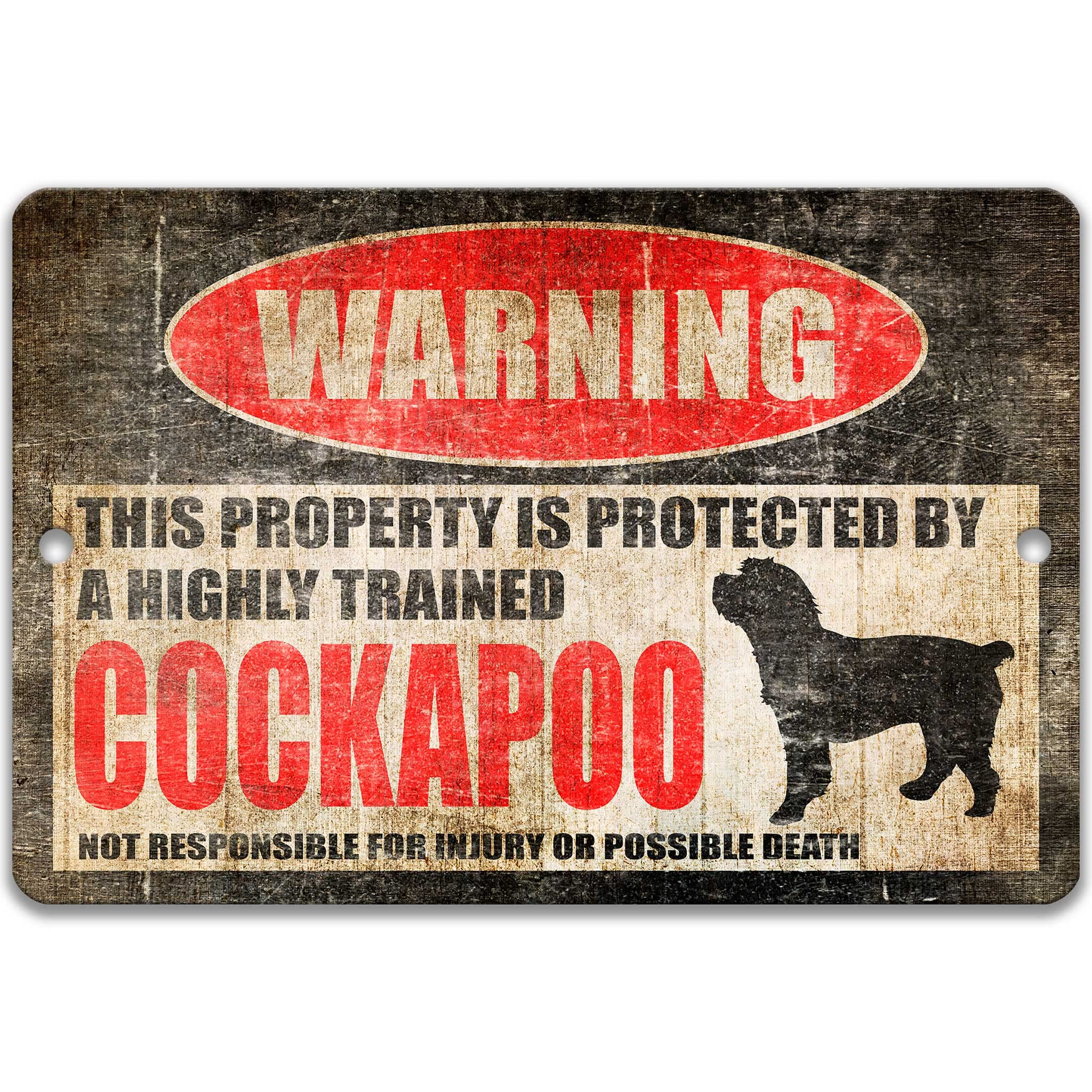 Funny Cockapoo Dog Warning Sign - Cute Dog Breed Protected Property Sign - Perfect Gift for Dog Moms & Dog Lovers - Ideal for Home, Yard, or Kennel Decor