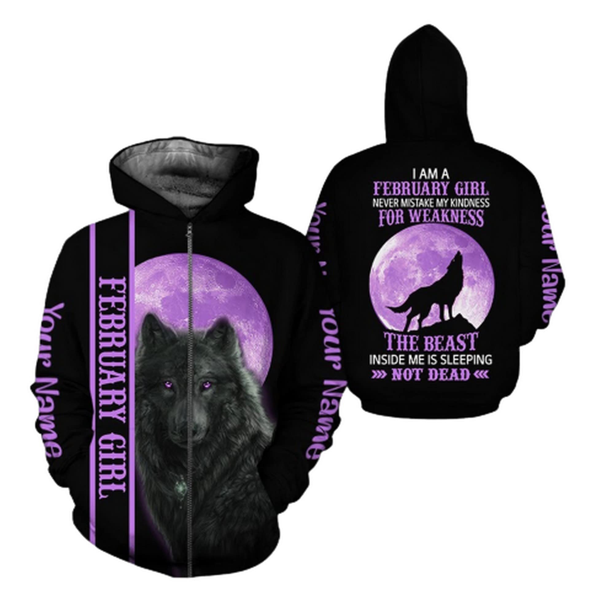3D Printed February Girl Unisex Hoodie - Personalized Pullover & Zip Sweatshirt with Front Pocket | Christmas & Birthday Gifts for Men & Women | Casual Wear, Street Fashion, Gift Giving (ZDHD19443)