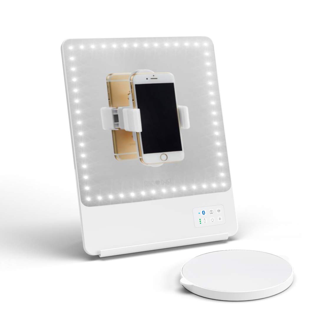 RIKI LOVES RIKI LED Vanity Mirror with Lights & Bluetooth - Portable Lighted Makeup Mirror with Magnification, Adjustable Stand & Phone Clip | 5 Dimming Levels & HD Daylight Lighting | Perfect for Home, Travel & Professional Makeup Artists