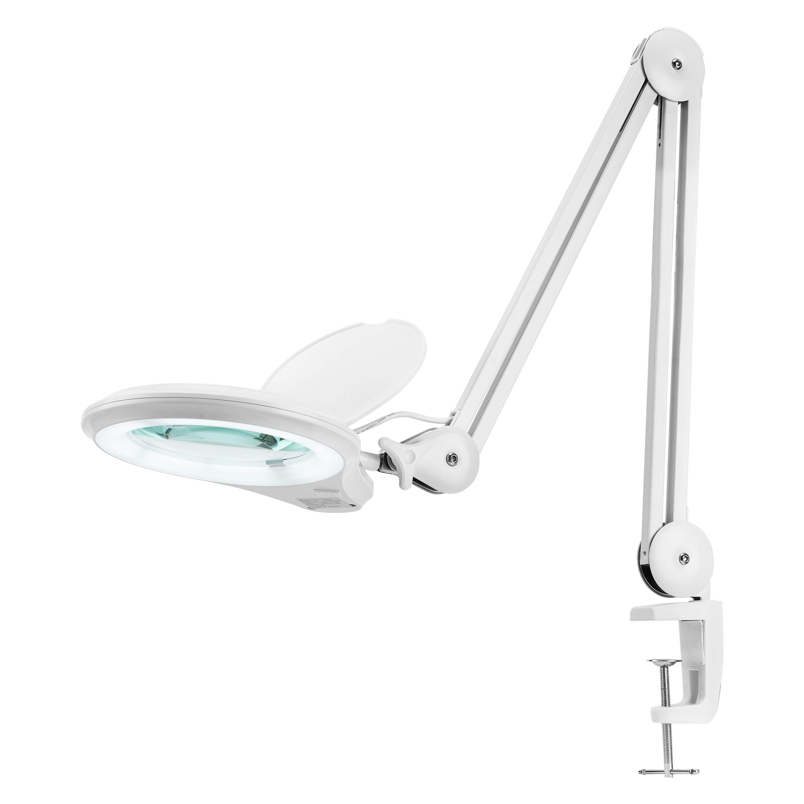 Neatfi (New Model) 1200 Lumens LED Magnifying Lamp with Clamp - 5 Inch Lens, Dimmable, 60 SMD LEDs, Adjustable Arm - 5 Diopter + 20 Diopter Bifocals - Perfect for Reading, Crafts, Jewelry Making & Detailed Work (White)