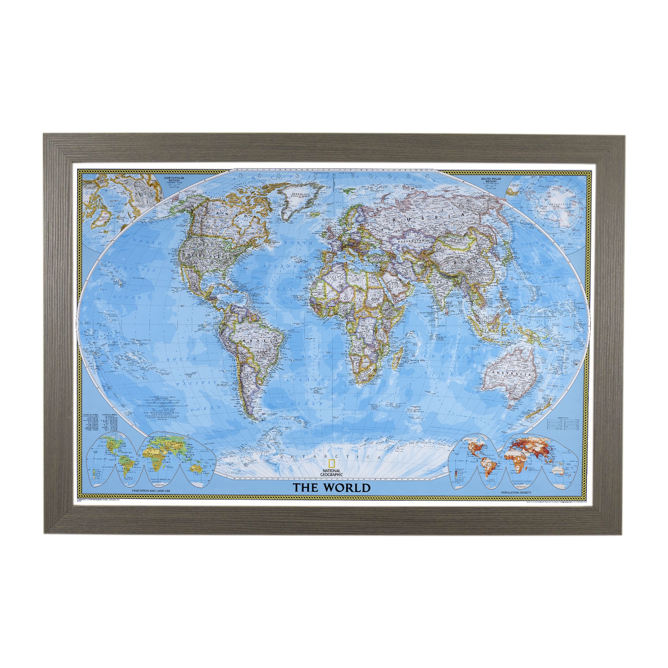 Push Pin Travel Map - Classic World Map with Barnwood Gray Frame & Pins - 27.5x39.5 Inch Wall Decor - Perfect for Travel Tracking, Home Office & Gift Ideas