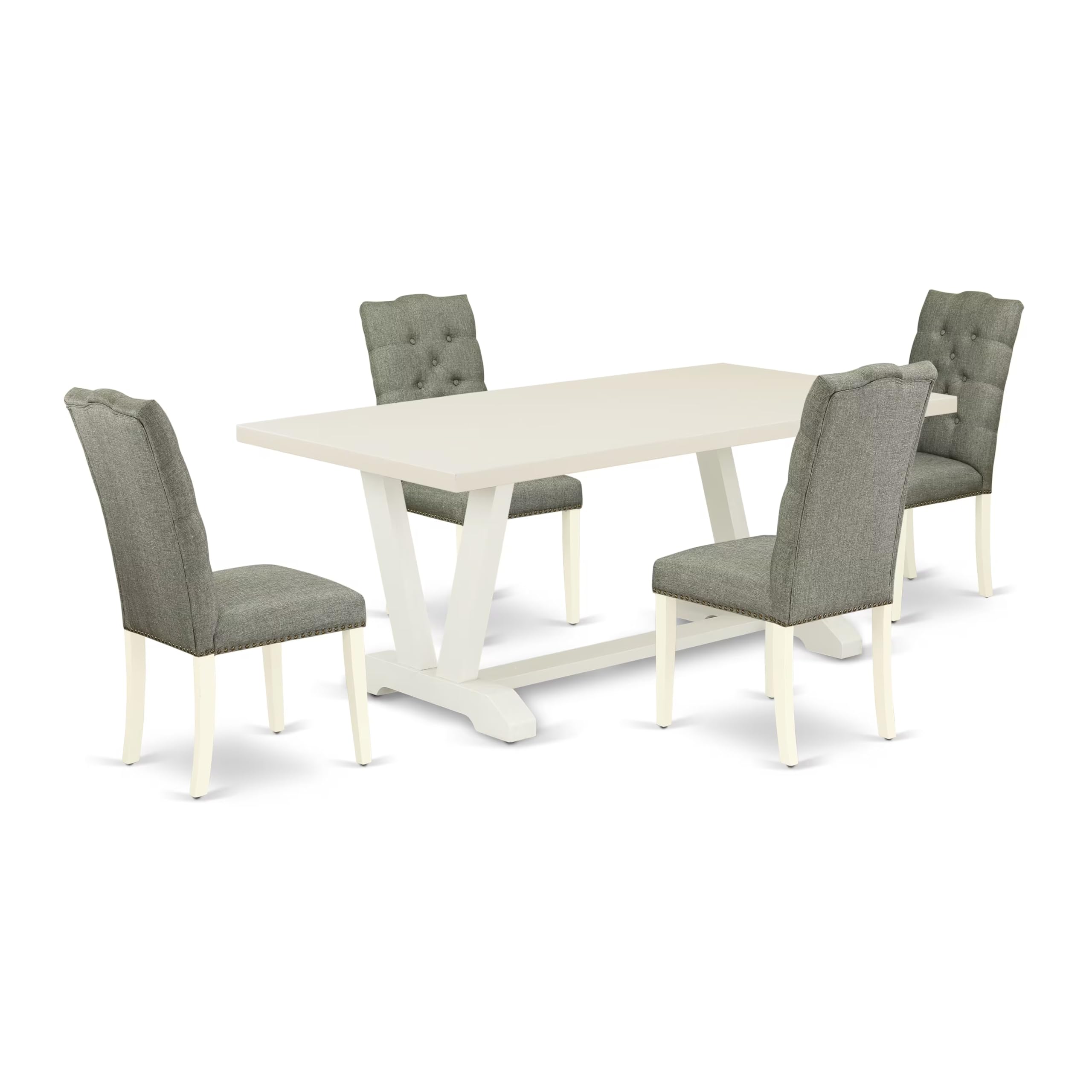 East West Furniture 5-Piece Kitchen Dining Set - 40x72 Inch Rectangle Table with V-Legs & 4 Gray Linen Chairs | Modern 4-Seater Table Set for Small Spaces | Perfect for Breakfast Nooks, Apartments, and Cozy Family Meals