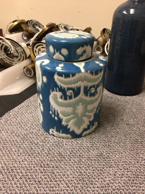 Blue White Teal Ceramic Vase with Lid - Handmade Decorative Flower Pot for Home Decor, Wedding Centerpiece & Gift Idea