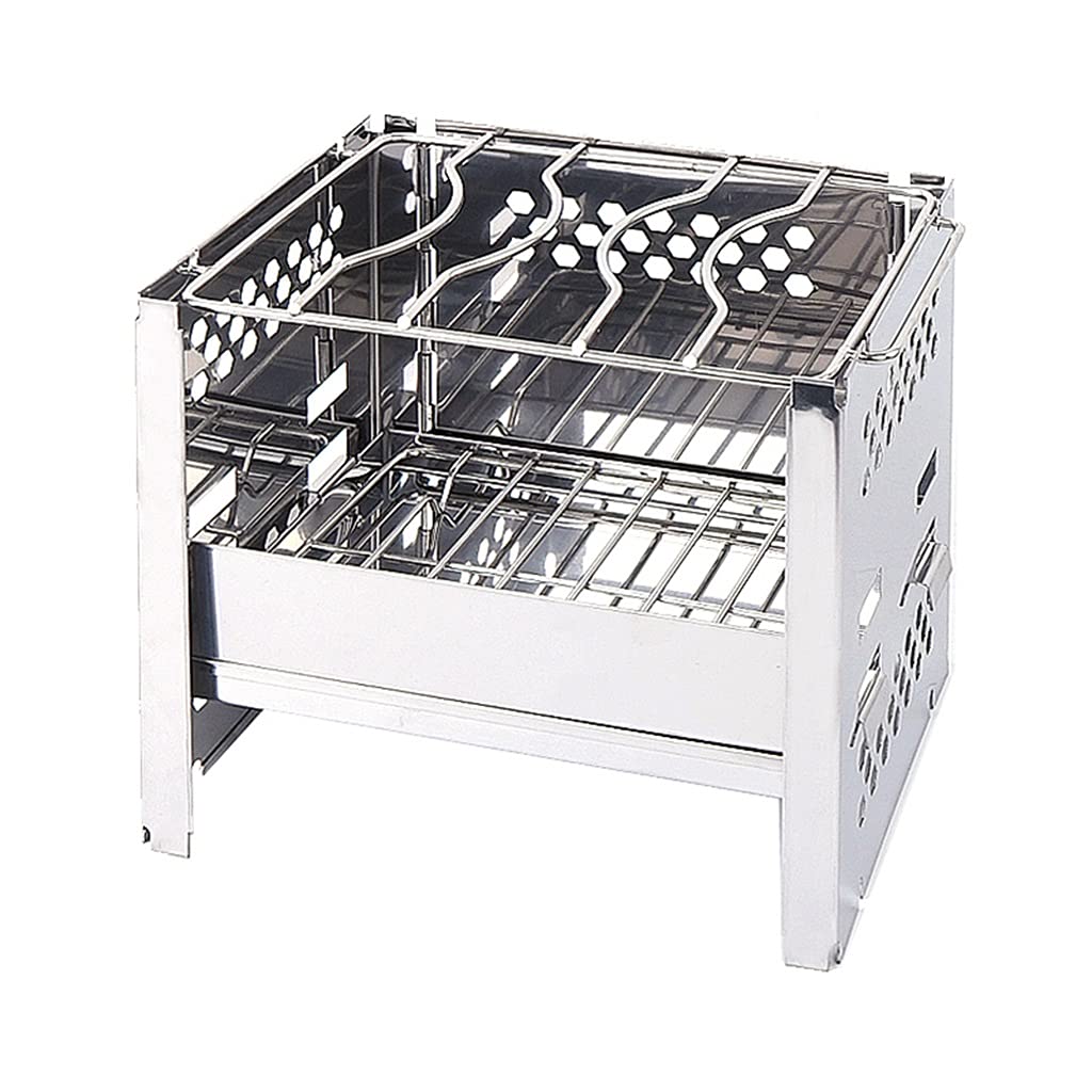 Portable Stainless Steel Folding Wood Stove - Compact Outdoor Camping Grill with Windshield, Multifunctional BBQ Oven for Backpacking, Hiking & Picnics (Silver, 18.5x15.5x18.4cm) | Perfect for Campfire Cooking, Tailgating & Emergency Preparedness