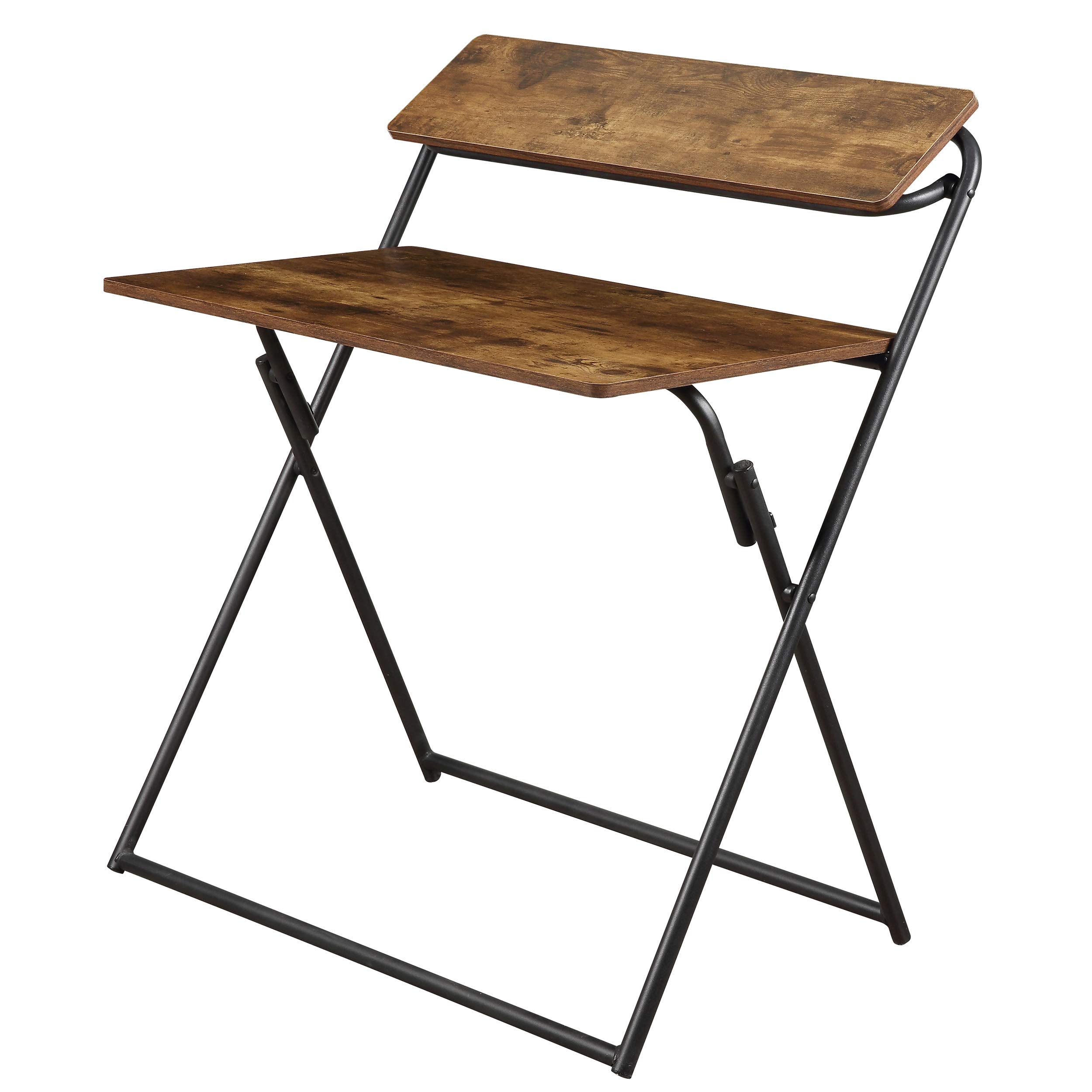 Foldable Computer Desk for Home Office - 2-Tier Small Folding Desk with Shelf Space, No Assembly Required - Perfect for Small Spaces, Dorm Rooms & Apartments (Tiger)