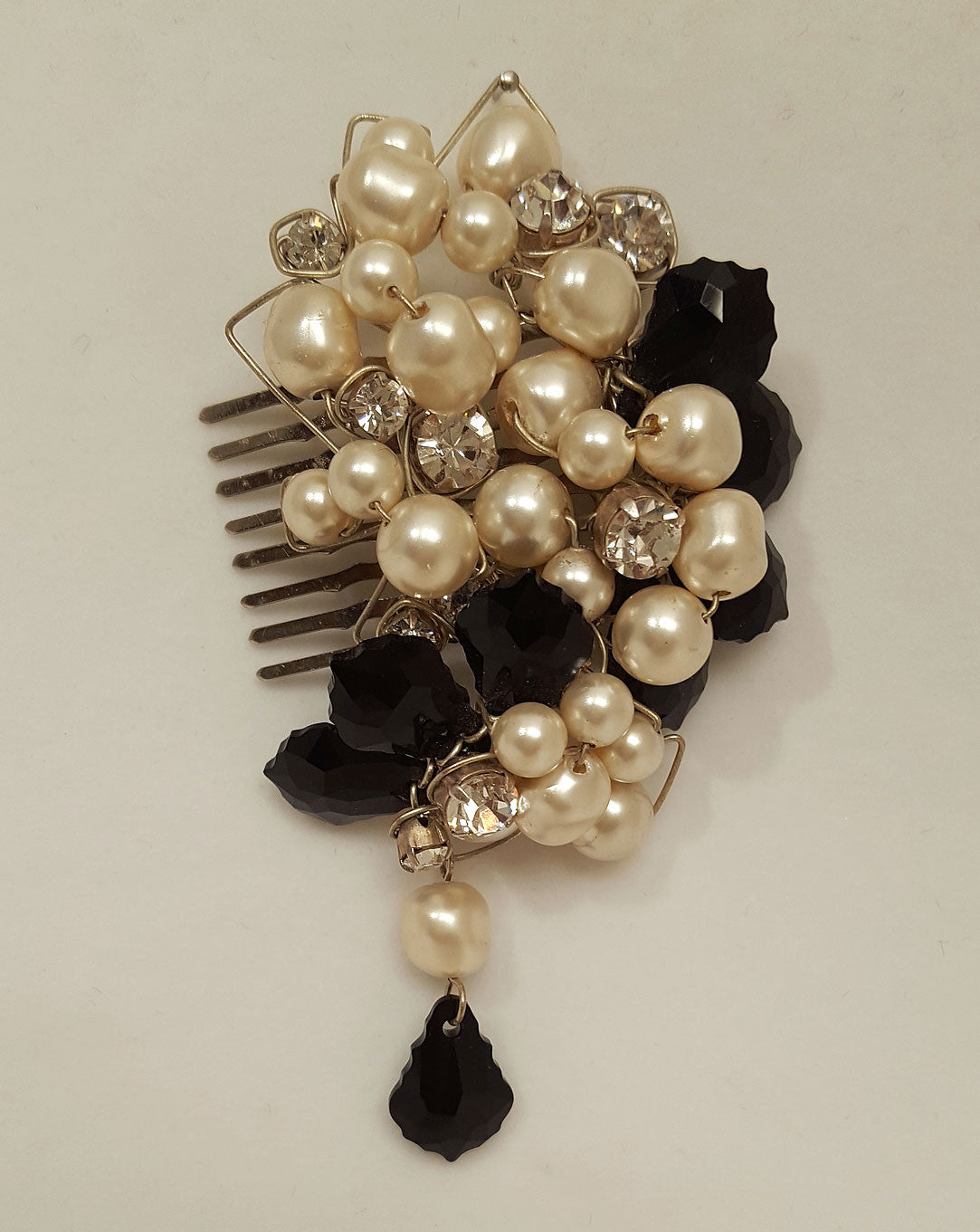 Kezani Angelique Ivory & Black Pearl Hair Comb - Elegant Bridal Accessory for Weddings, Prom & Special Occasions