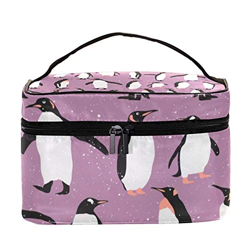 Inhomer Waterproof Cosmetic Bag - Cute Penguin in The Snow Design Travel Makeup Case with Multiple Pockets, Toiletry Organizer Storage Box for Women - Perfect for Travel, Gym, Camping & Daily Use