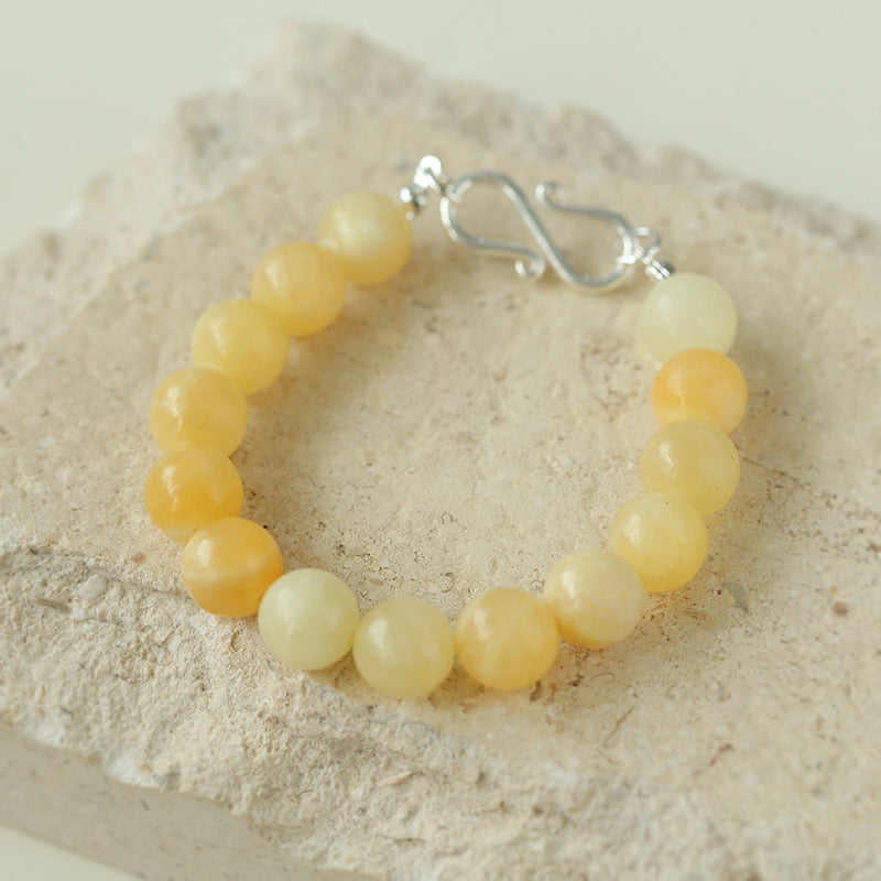 10mm Yellow Jade Beaded Figure 8 Buckle Adjustable Bracelet for Women - Elegant Handmade Jewelry Gift for Birthday, Anniversary & Special Occasions
