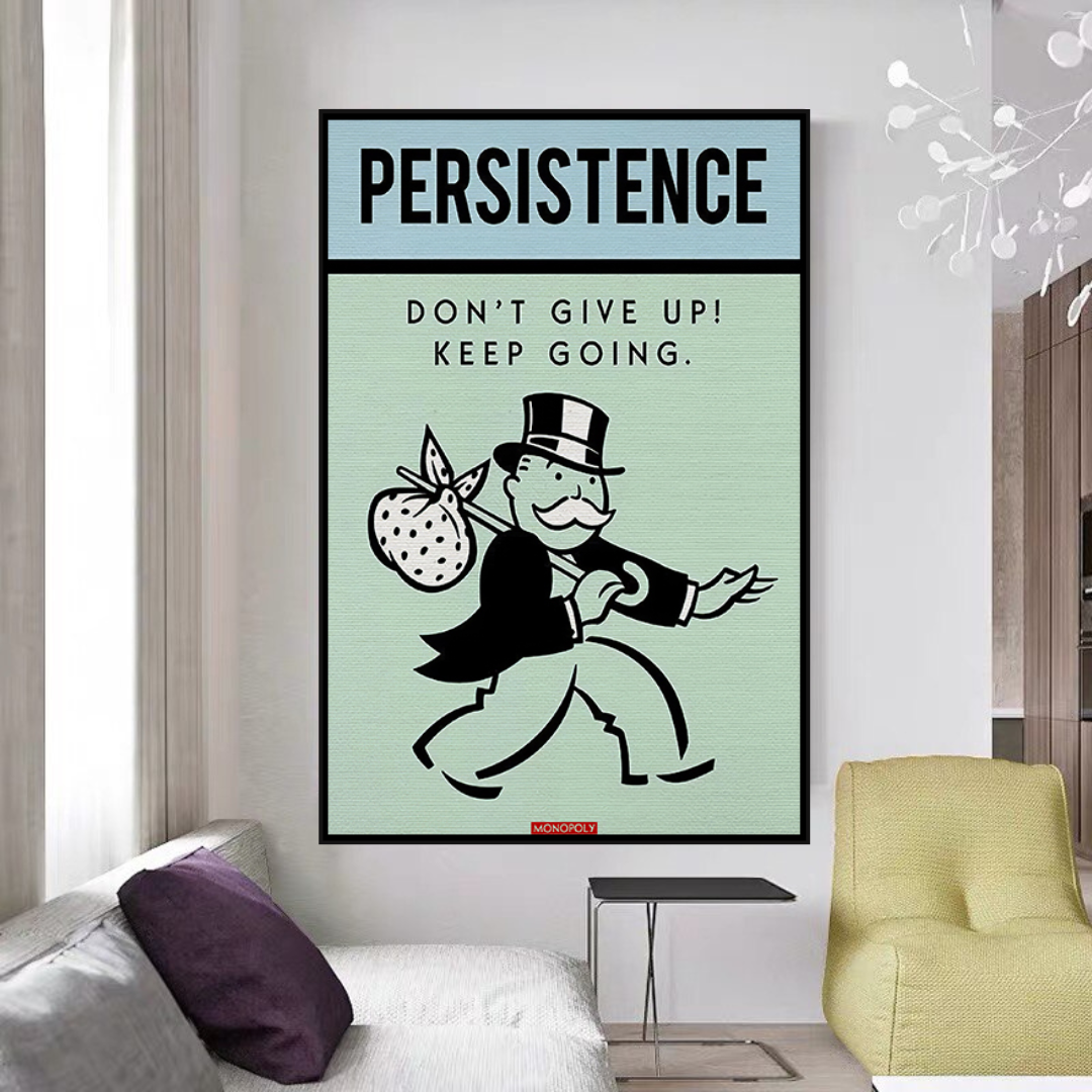 Alec Monopoly 'Persistence Don't Give Up' Playing Card Canvas Wall Art - Perfect for Game Room, Man Cave & Urban Home Decor