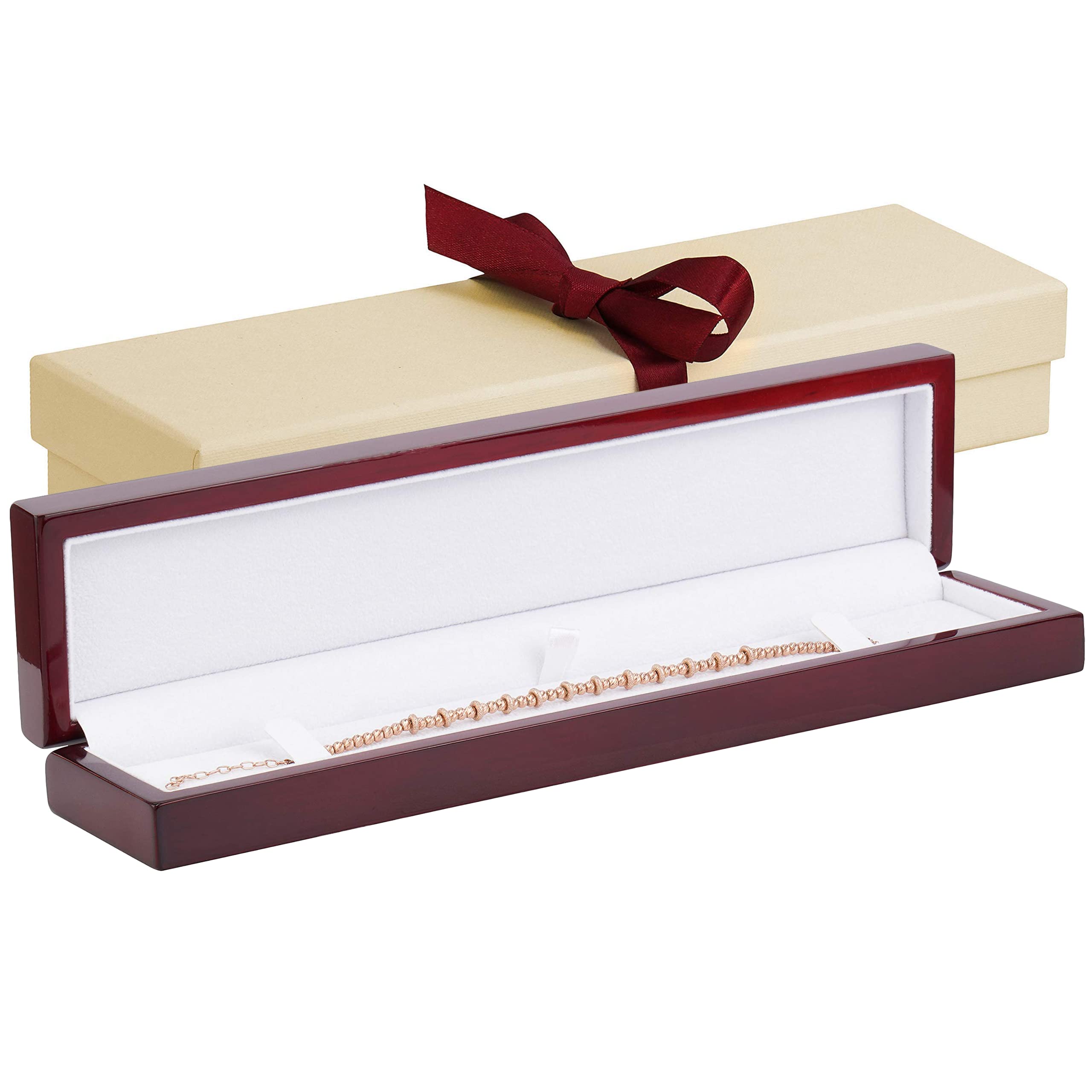 Luxury Mahogany Wood Bracelet Gift Box for Jewelry - Noble Piano Design with 2 Piece Packer & Ribbon - Perfect for Wedding, Anniversary, Birthday & Valentine's Day Gifts