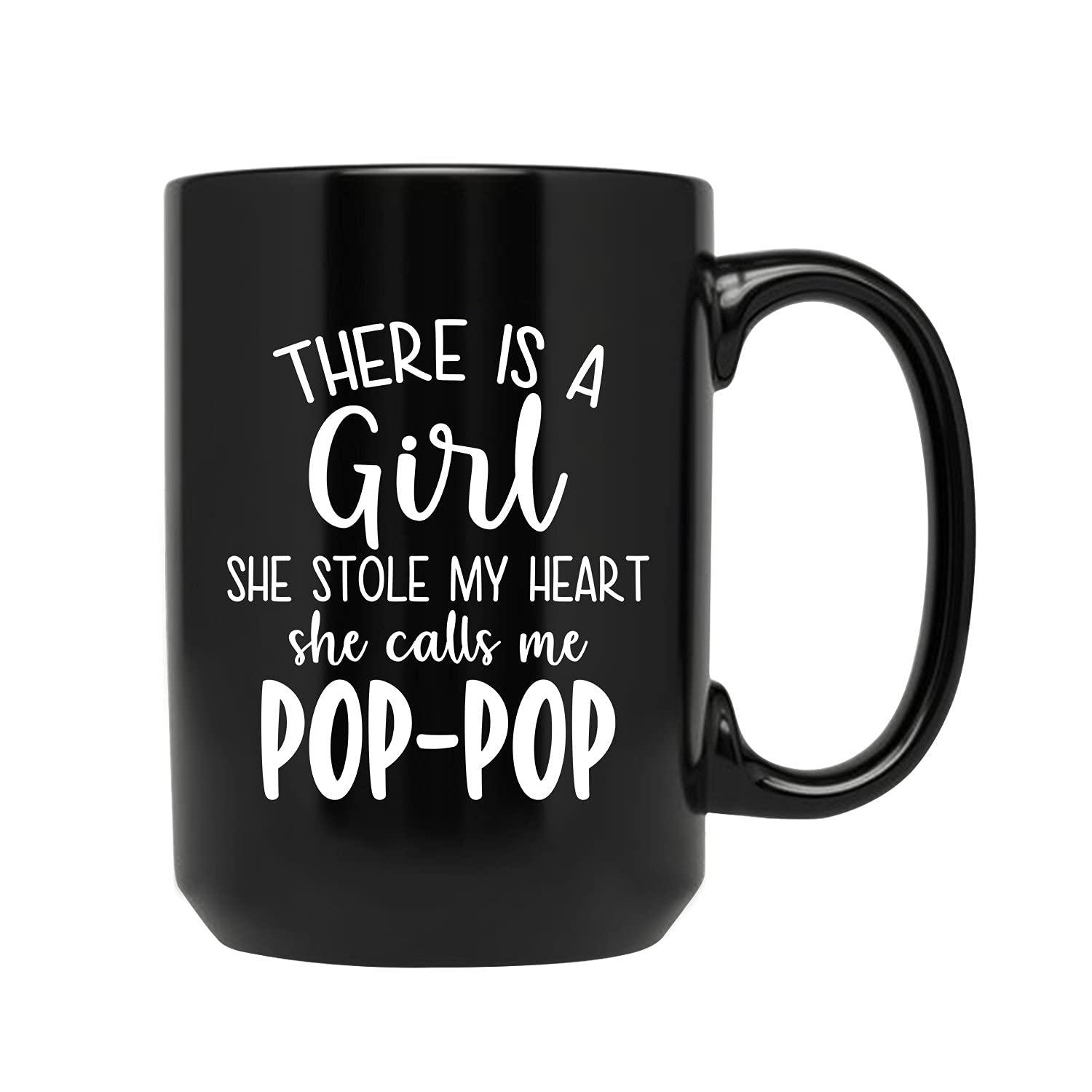 Funny Ceramic Coffee Mug - 'There's a Girl Who Stole My Heart & Calls Me Pop Pop' - 11oz & 15oz Customizable Grandpa Mug - Perfect Father's Day Gift for Pop Pop & Grandfathers - Great for Coffee, Tea & Office Use