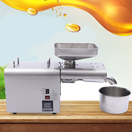 Automatic Dual Temperature Control Oil Press Machine for Walnut, Linseed, Almond - Cold/Hot Oil Extractor (0.75KW, Silver Stainless Steel) - Perfect for Commercial & Home Use in Kitchen, Bakery, or Health Food Store