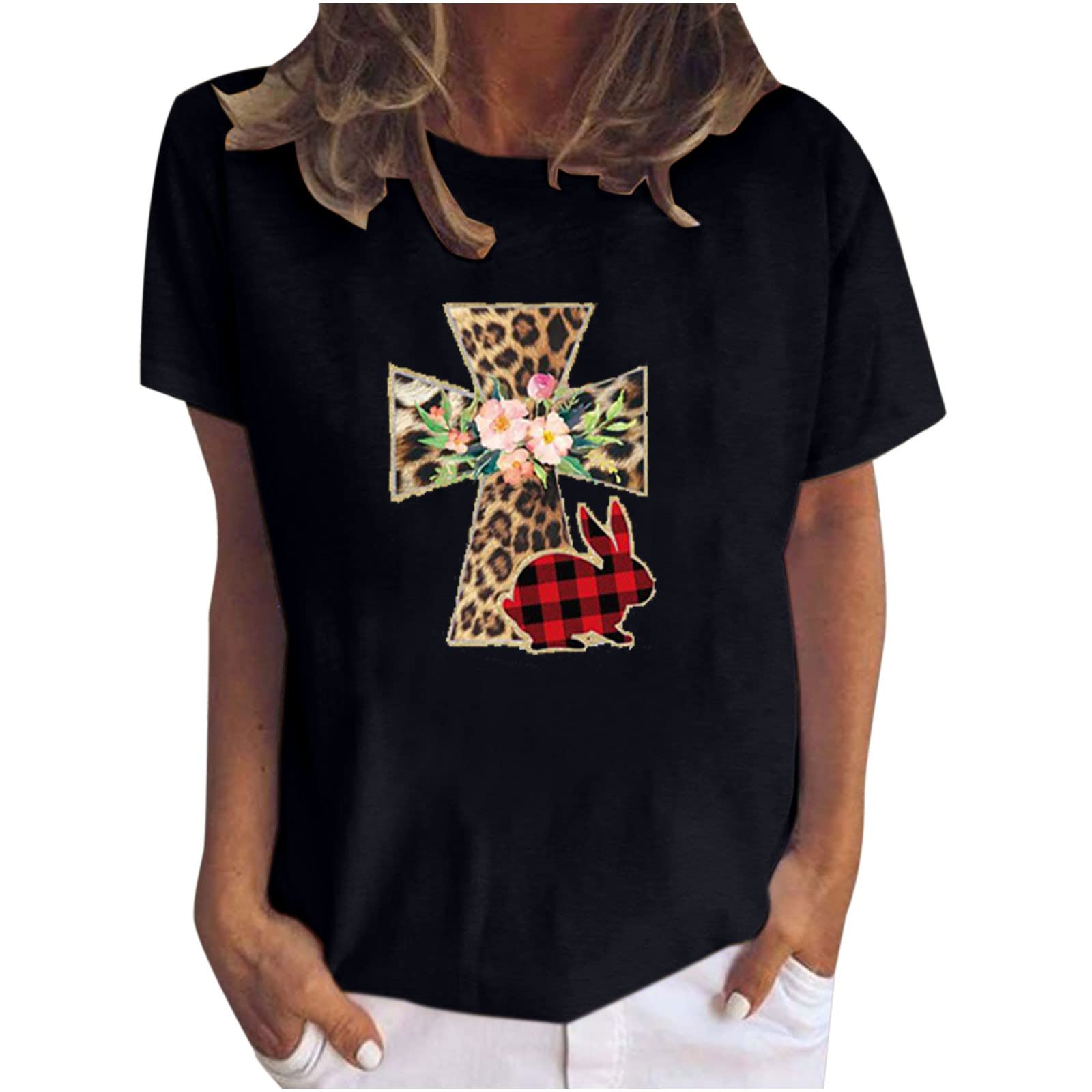 Happy Easter Bunny T-Shirt for Women - Cute Rabbit & Easter Egg Graphic Tee - Casual Short Sleeve Holiday Top - Perfect for Easter Celebrations, Spring Parties & Family Gatherings