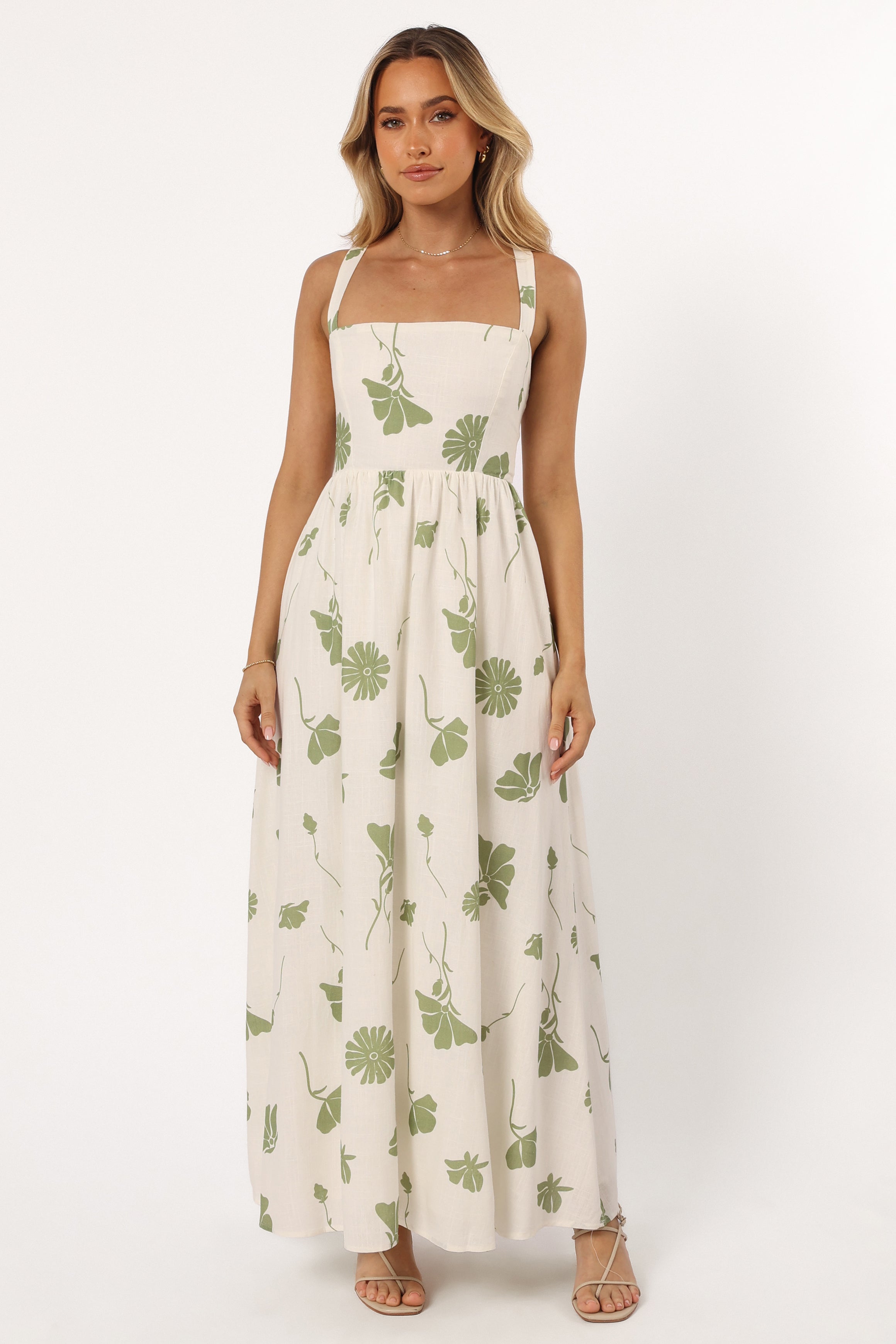 Hazel Maxi Dress - Sage Floral Print Long Summer Dress for Women, Perfect for Beach Vacations, Garden Parties & Boho Chic Outfits