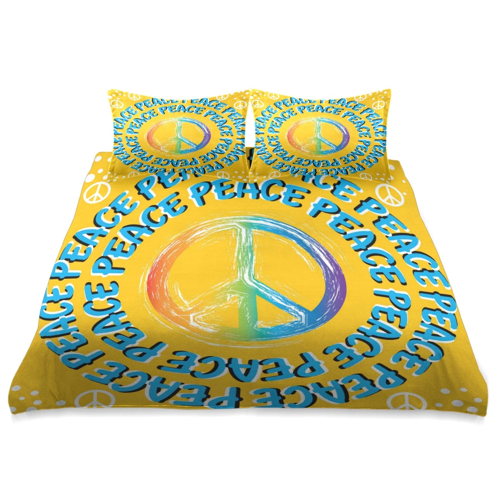 Rainbow Peace Sign Polka Dot Comforter Cover Set - King Size Soft All-Season Bedding - 3 Piece Set (90