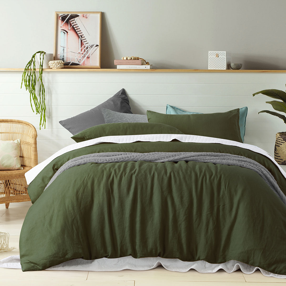 100% Pure Linen Olive Green Quilt Cover Set - Single Size Bedding with Pillowcases | Soft & Breathable for All Seasons | Perfect for Master Bedroom, Guest Room & Vacation Homes