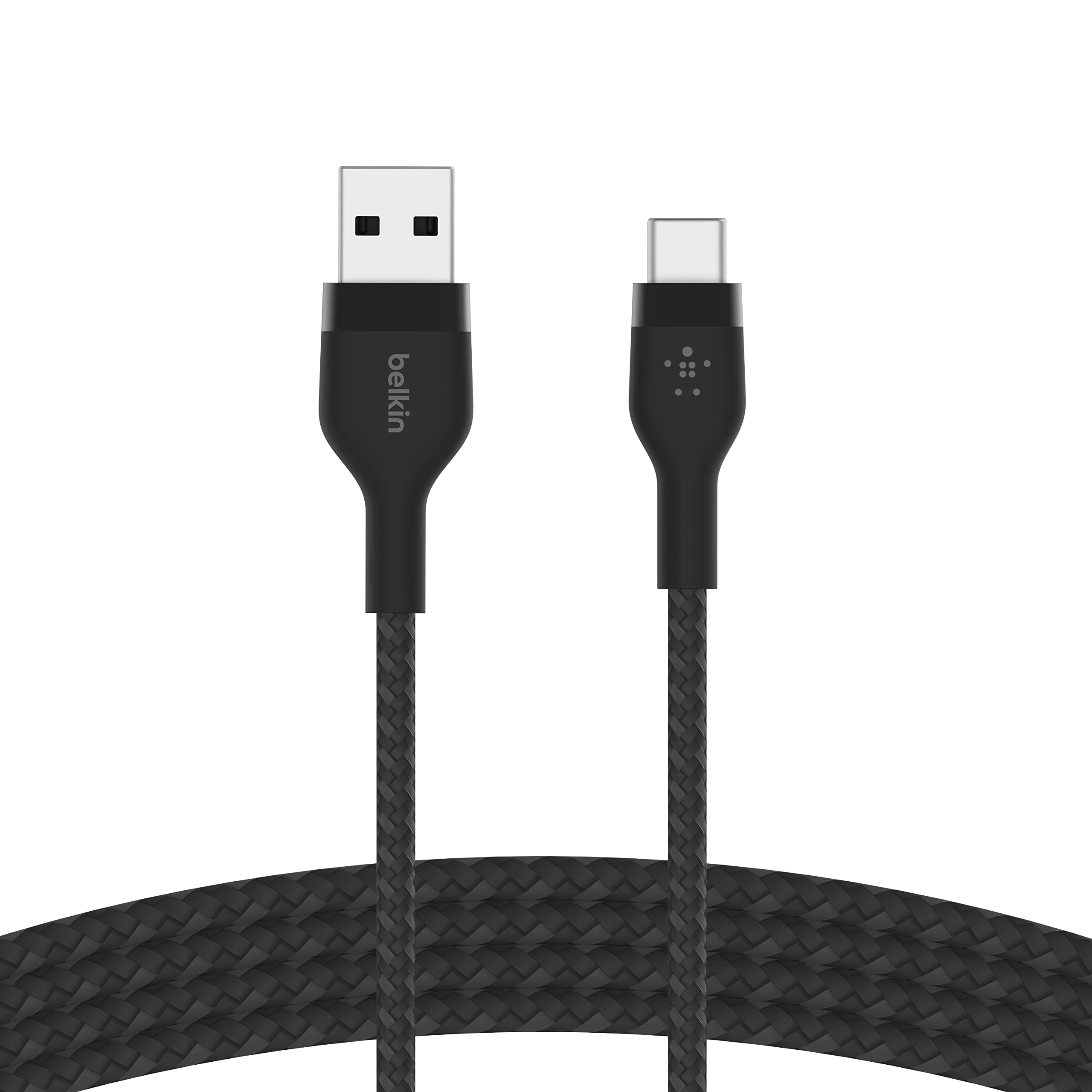Belkin BoostCharge Pro Flex Braided USB-C to USB-A Fast Charging Cable (6.6FT/2M) - USB-IF Certified for iPhone 16, iPad Pro, Galaxy S24, Note, Pixel & More - Durable & Tangle-Free - Perfect for Home, Office & Travel - Black