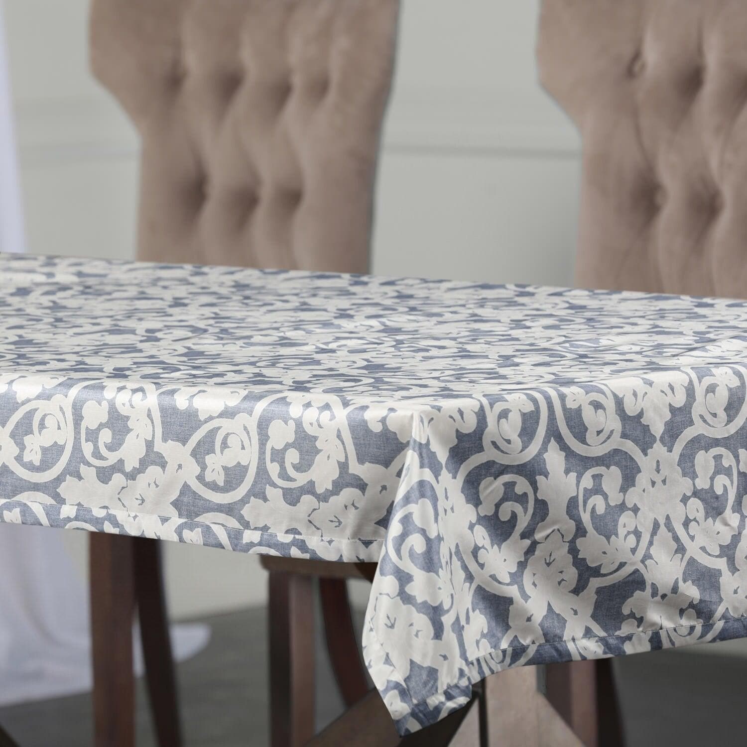 Rococo Blue Paisley Pattern Faux Silk Taffeta Waterproof Outdoor Tablecloth - Perfect for Patio Dining, Garden Parties & Picnic Decorations