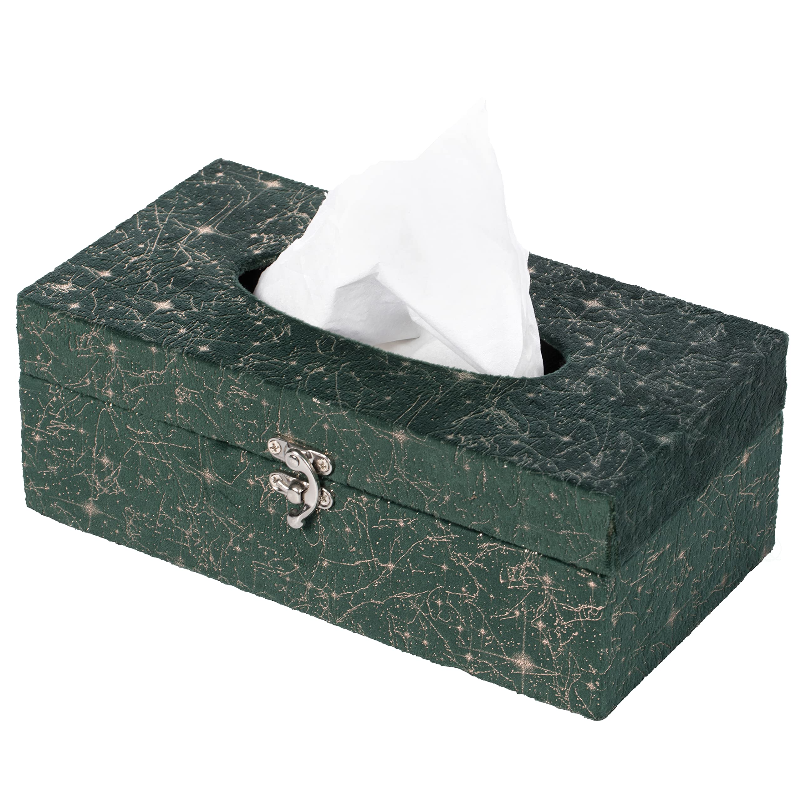 Modern Velvet Rectangular Tissue Box Cover - Elegant Green Home Decor for Living Room, Bedroom & Office