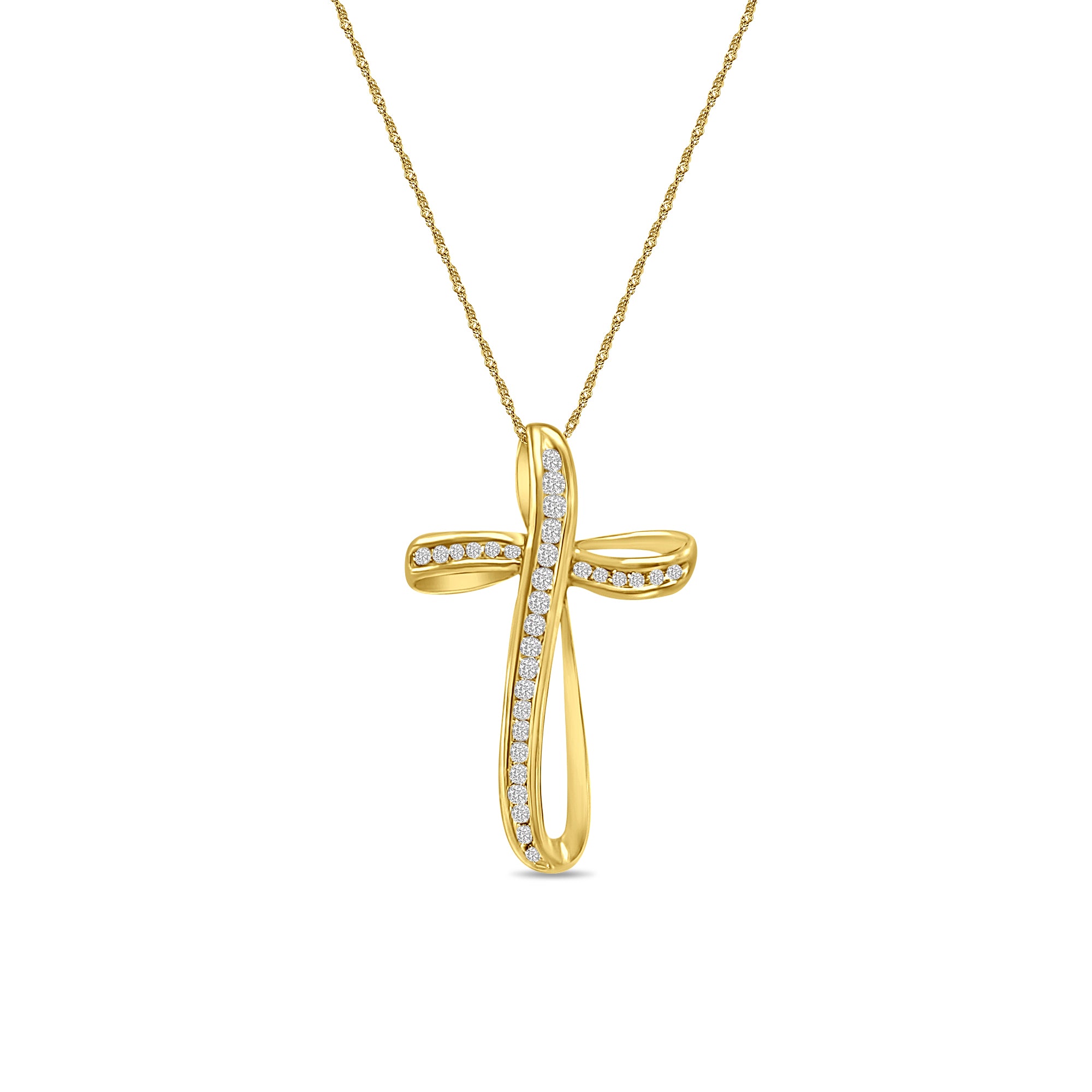 14K Yellow Gold Channel Set Diamond Cross Necklace - 0.75cttw Elegant Religious Jewelry for Women, Perfect for Baptism, First Communion & Everyday Wear